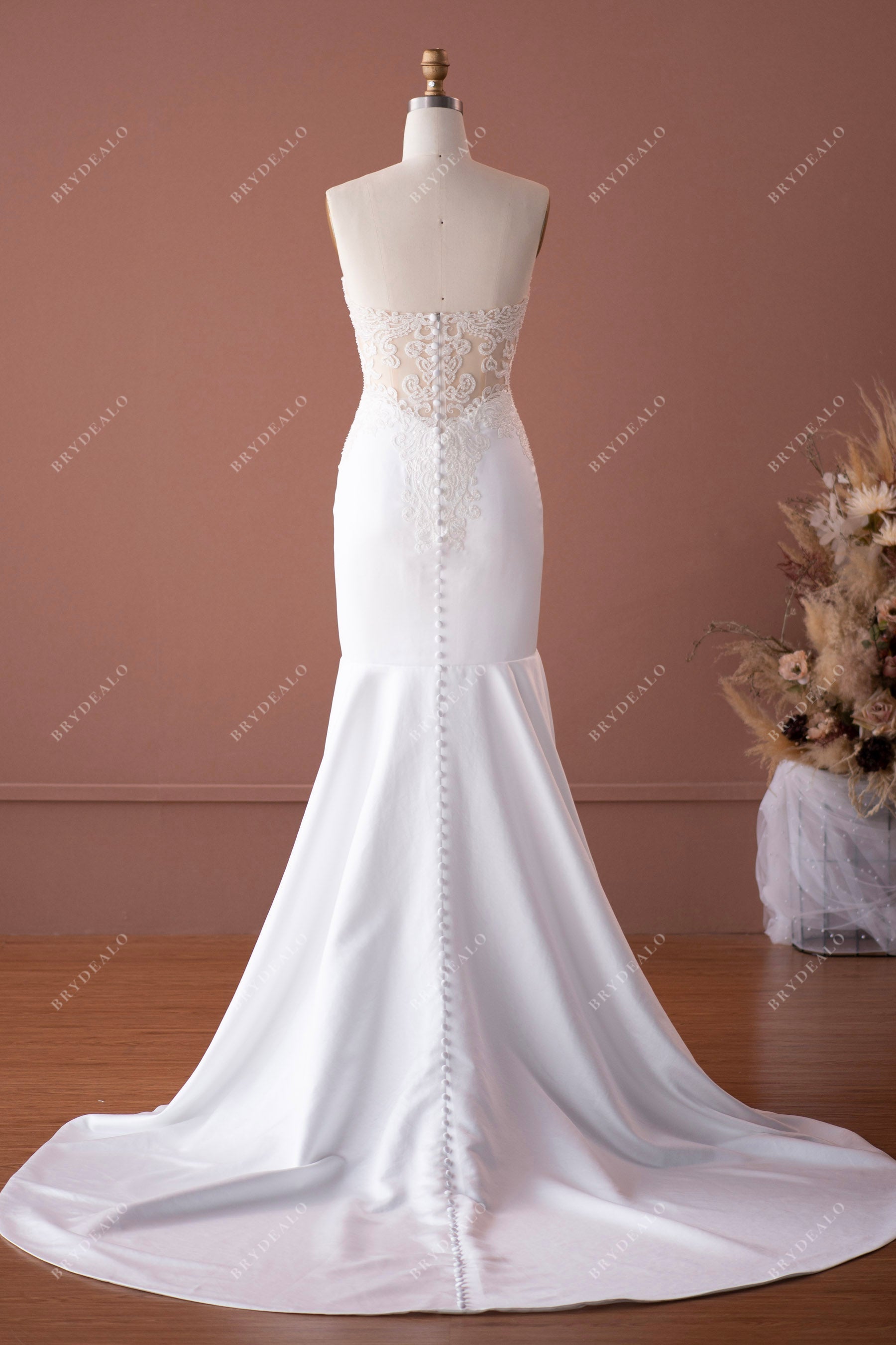 mermaid long train wedding dress 