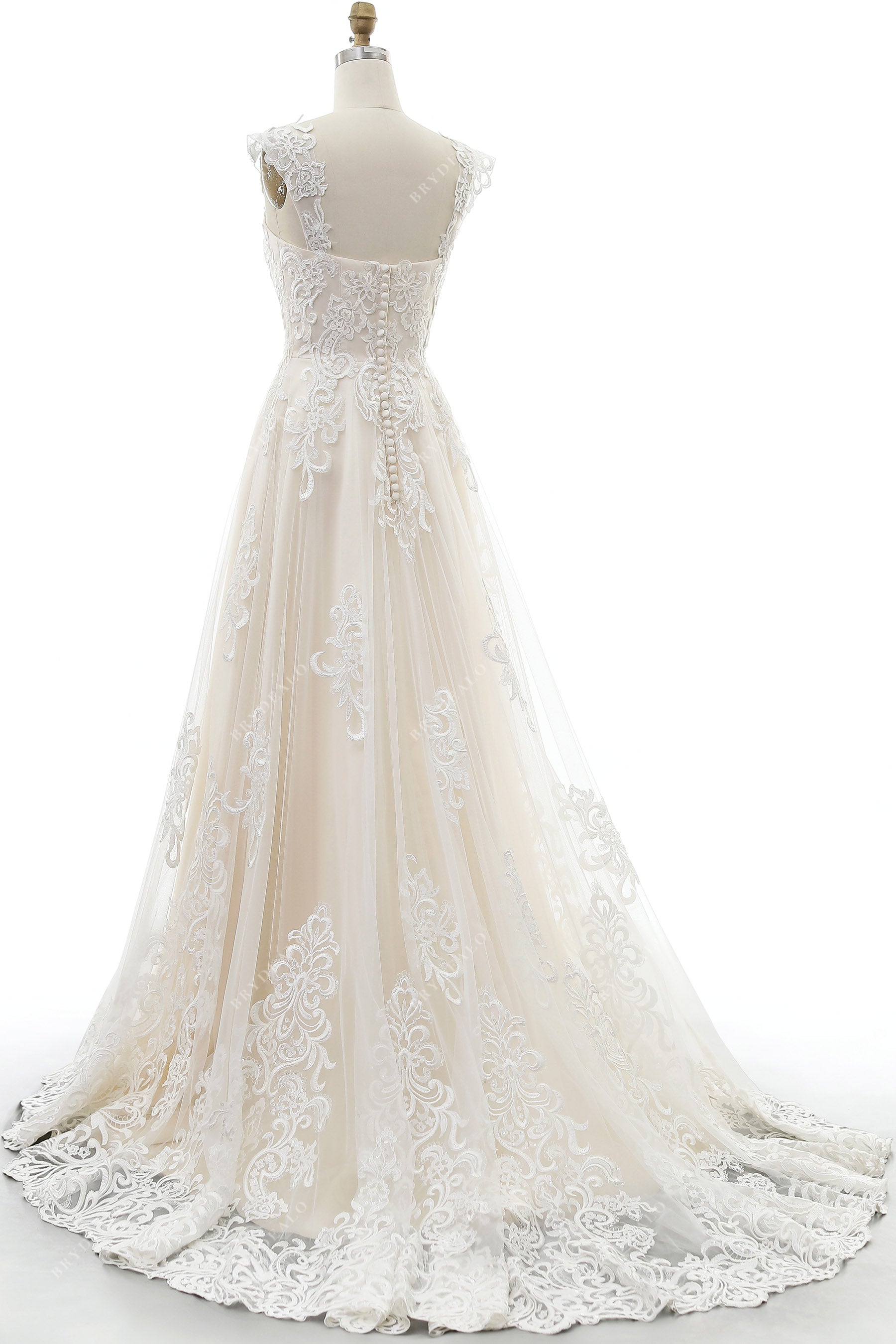 elegant open back court train bridal gown