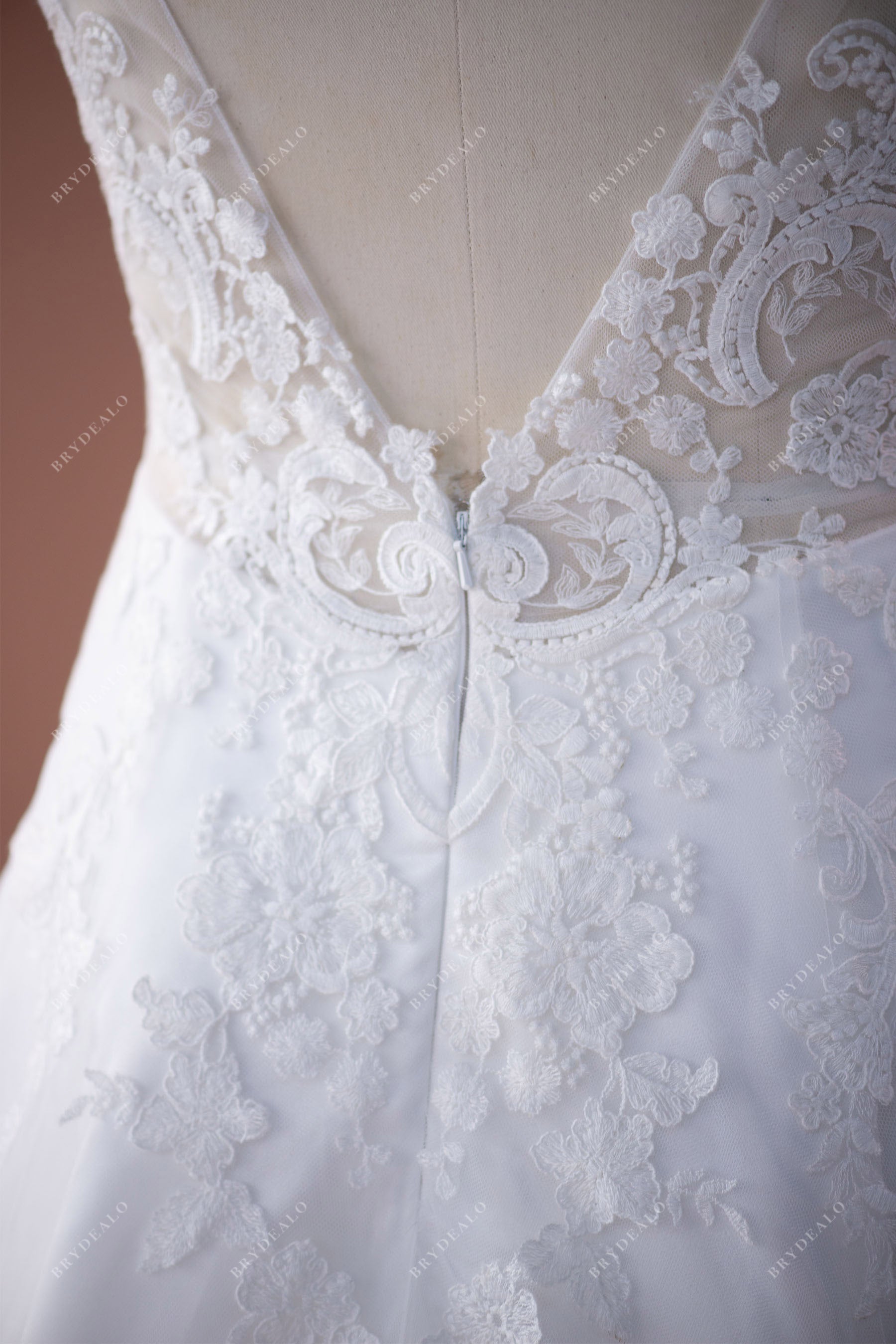 designer illusion V-back lace bridal gown