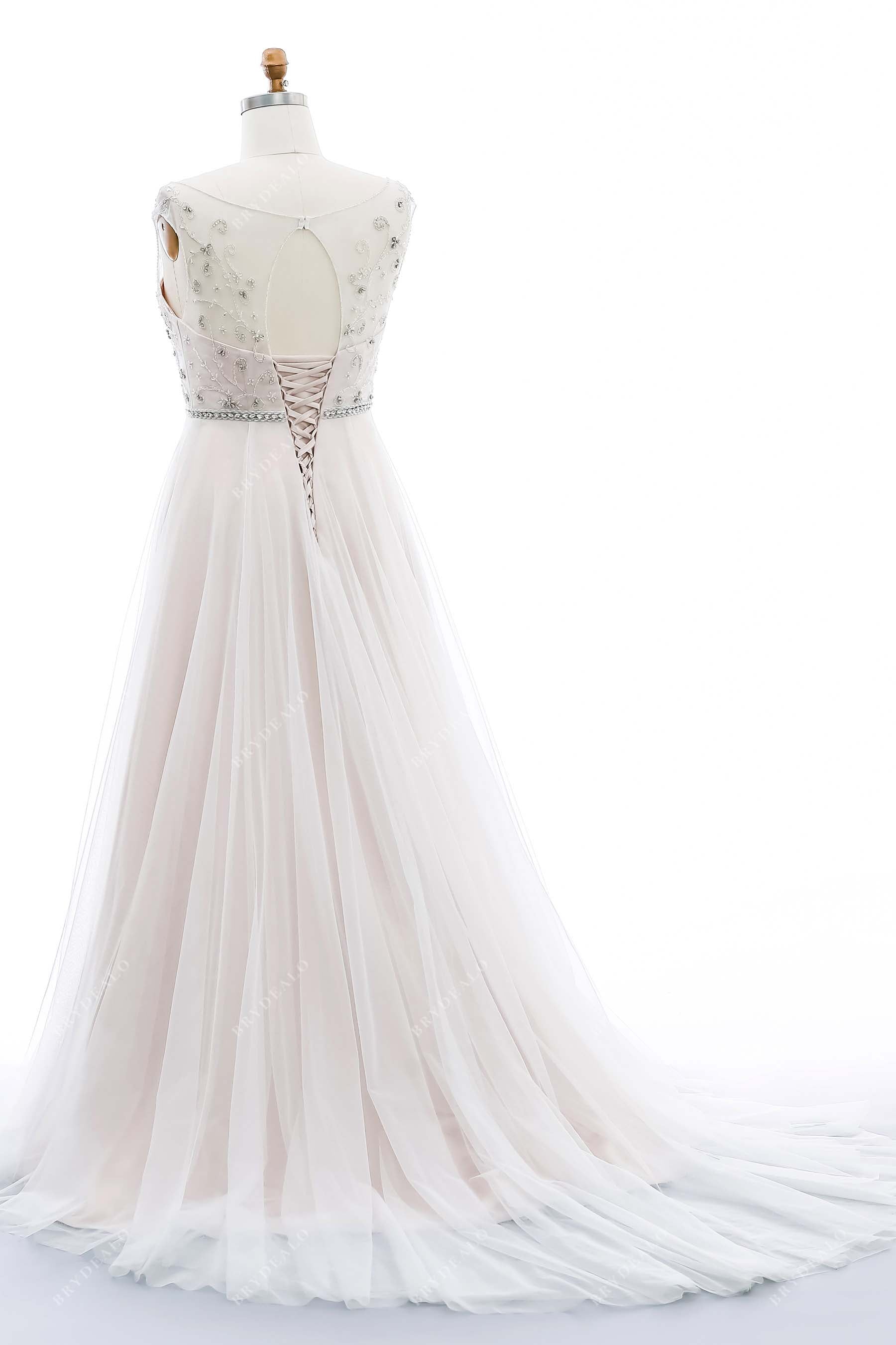 lace-up back cutout train elegant bridal dress