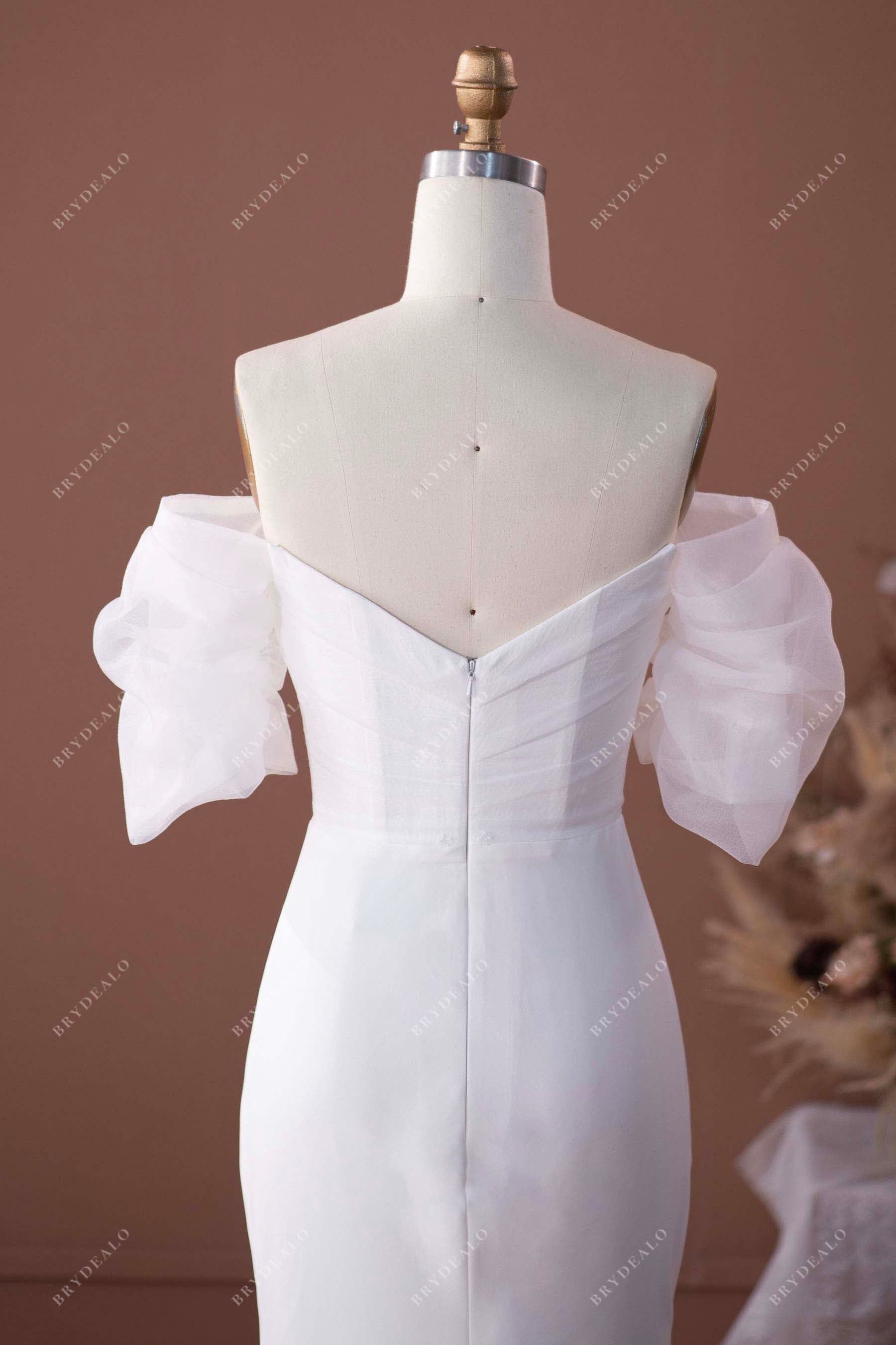 V-back ruched off-shoulder organza bridal dress