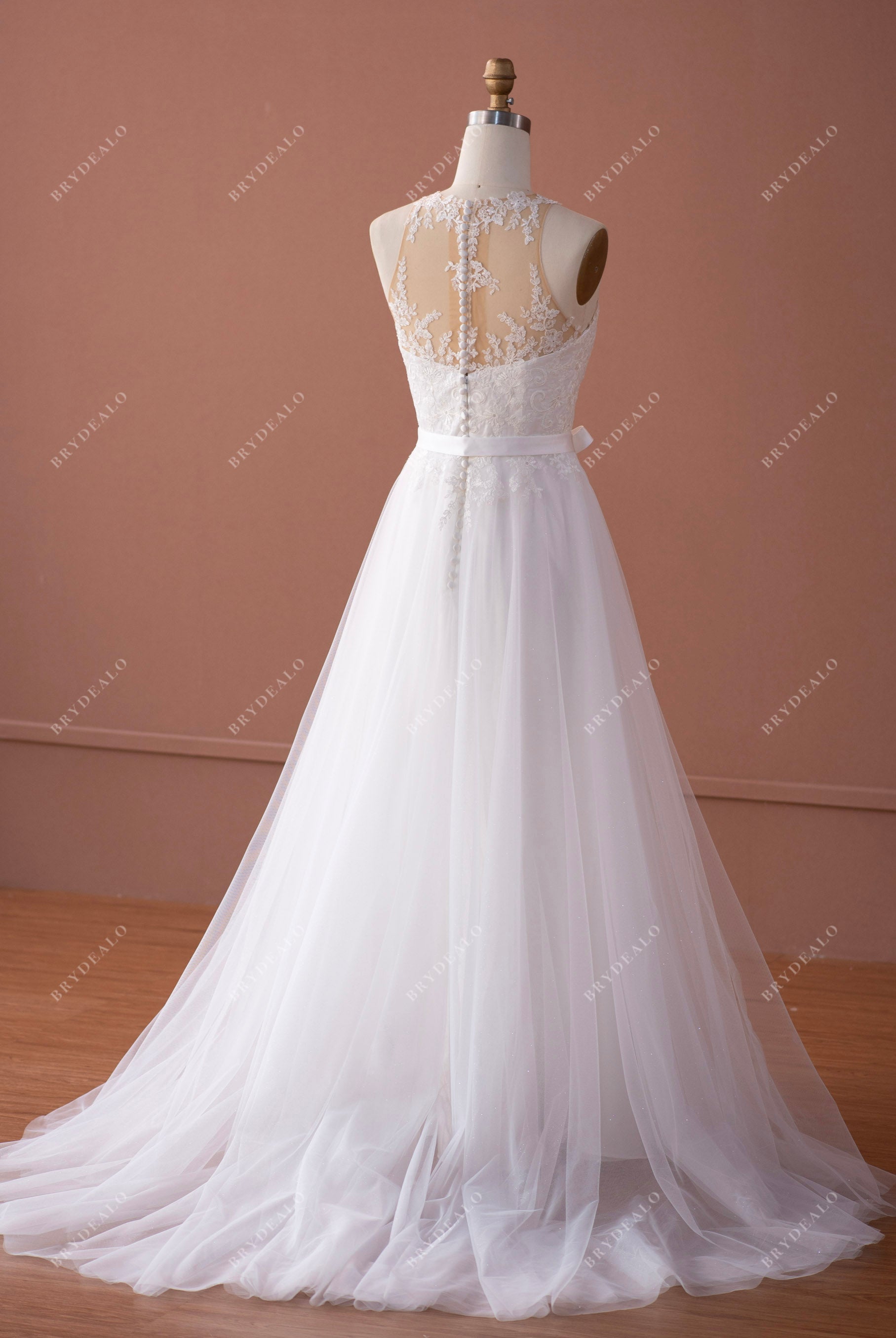 long A-line sheer back gorgeous wedding dress