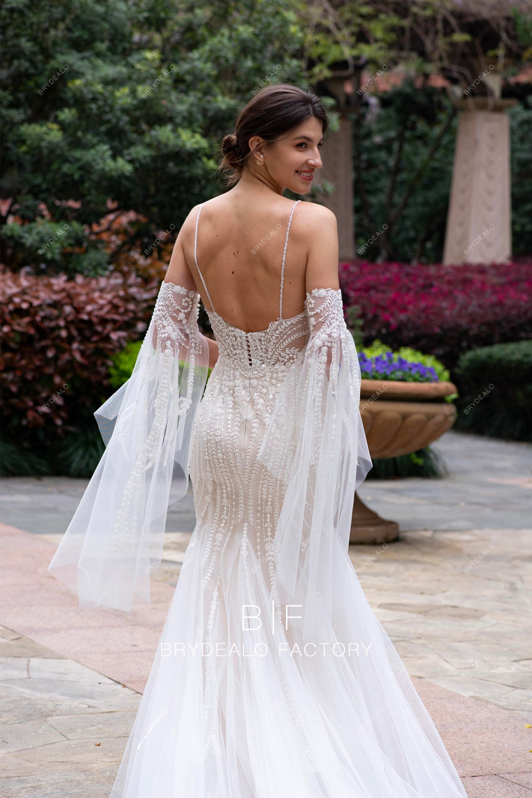 Bell Sleeves Trumpet Mermaid Long Sleeve Wedding Dress Boho