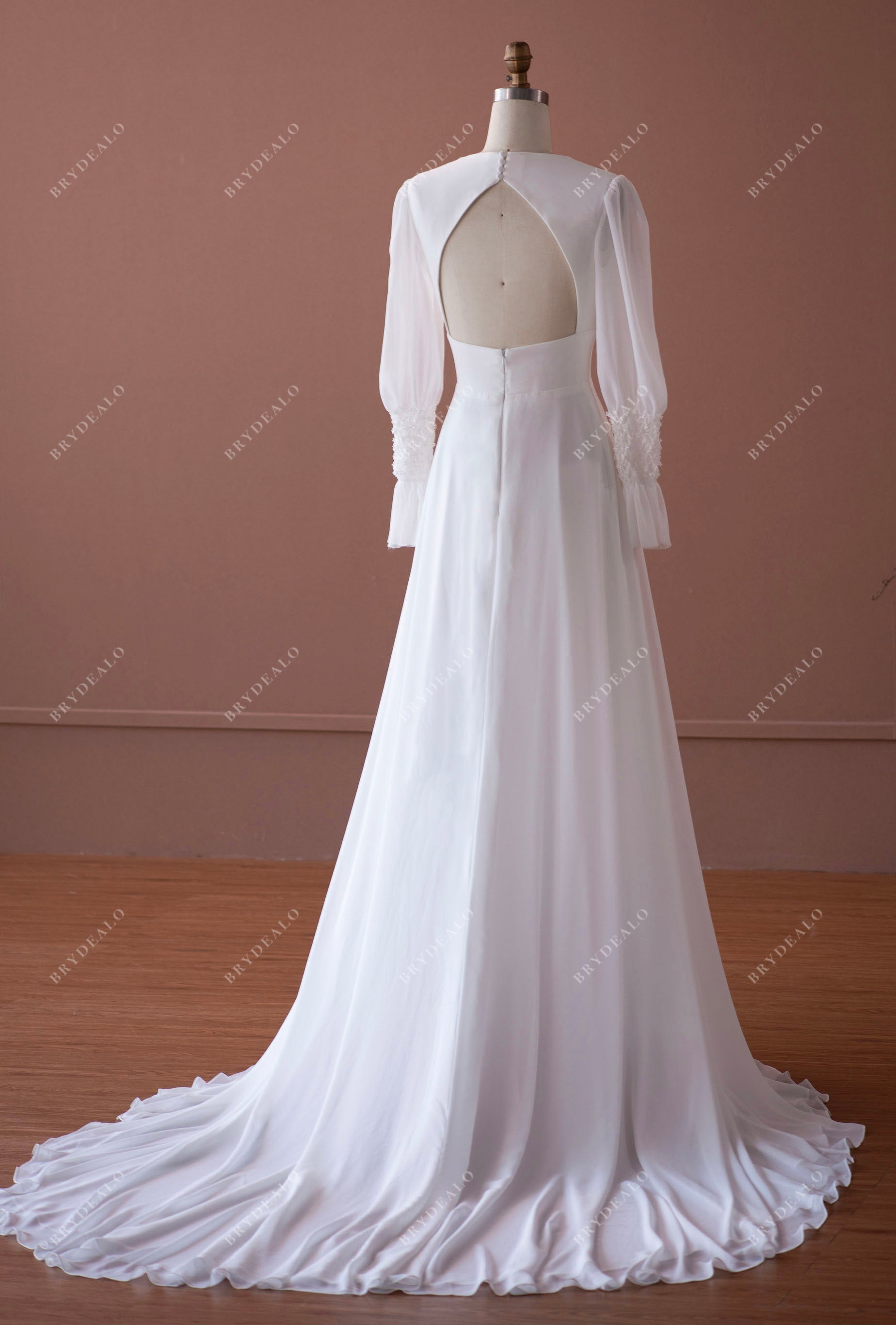 flowy chiffon A-line vintage bridal gown