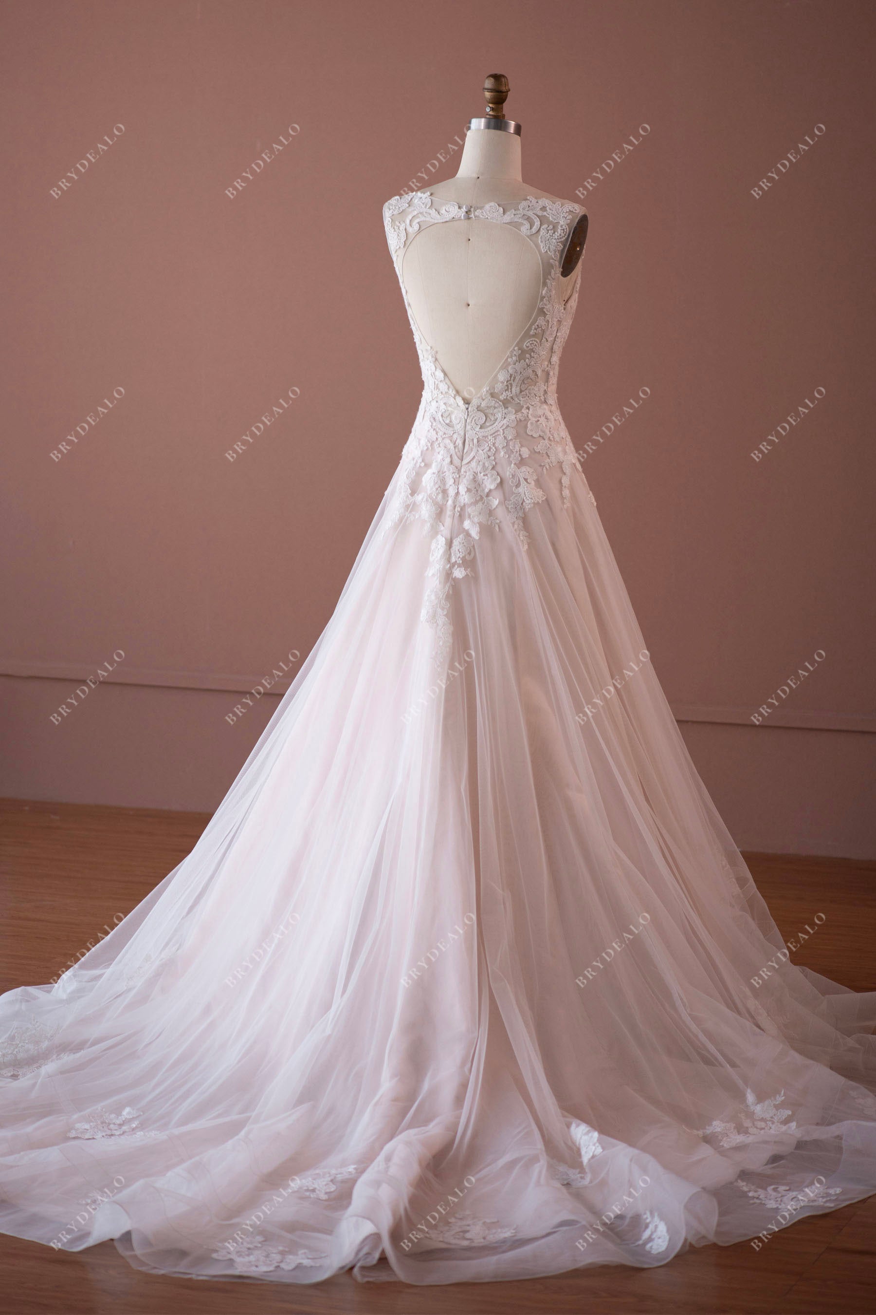 designer long train horsehair lace ball gown wedding dress