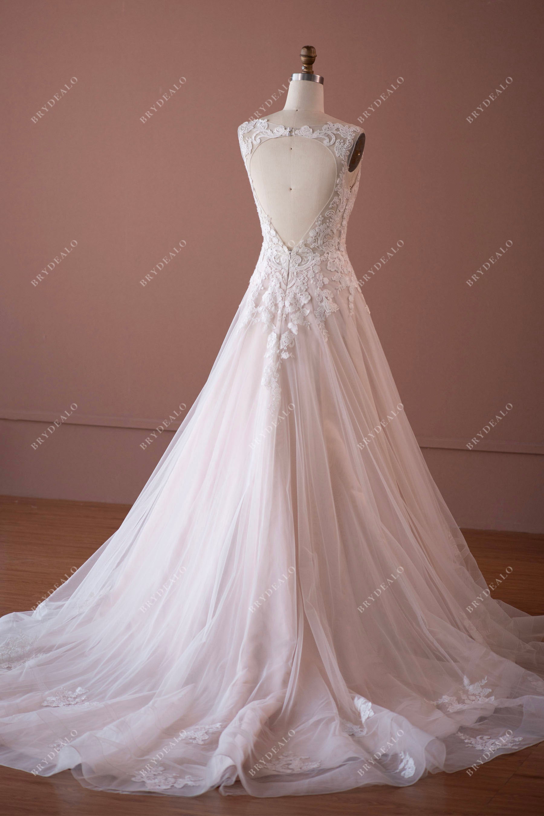 Graceful Lace V-neck Open Back Sleeveless Wedding Dress Brydealo Graceful Lace V-neck Open Back Sleeveless Wedding Dress Brydealo