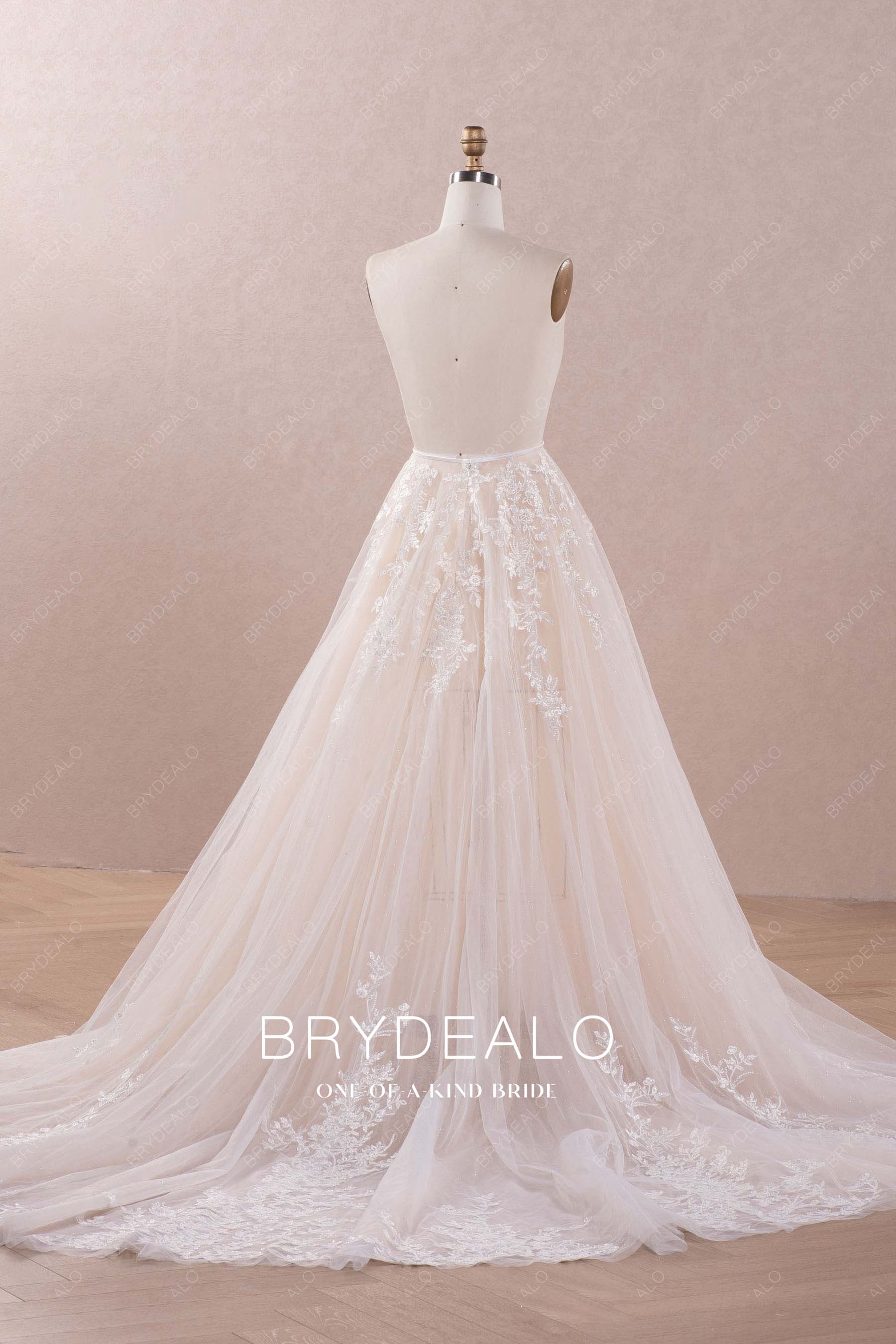 elegant long illusion lace tulle bridal overskirt