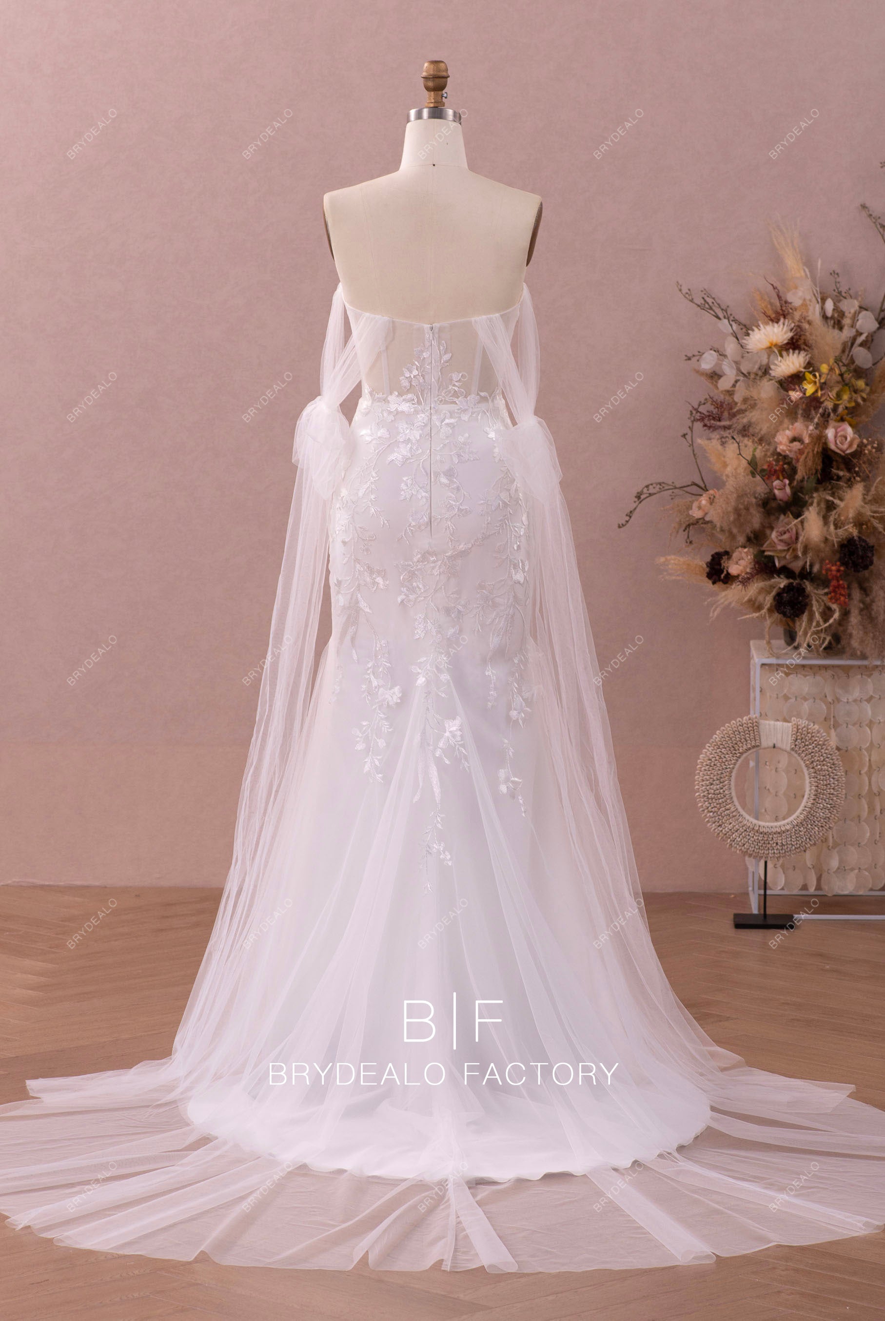 chapel train mermaid off shoulder wedding dress