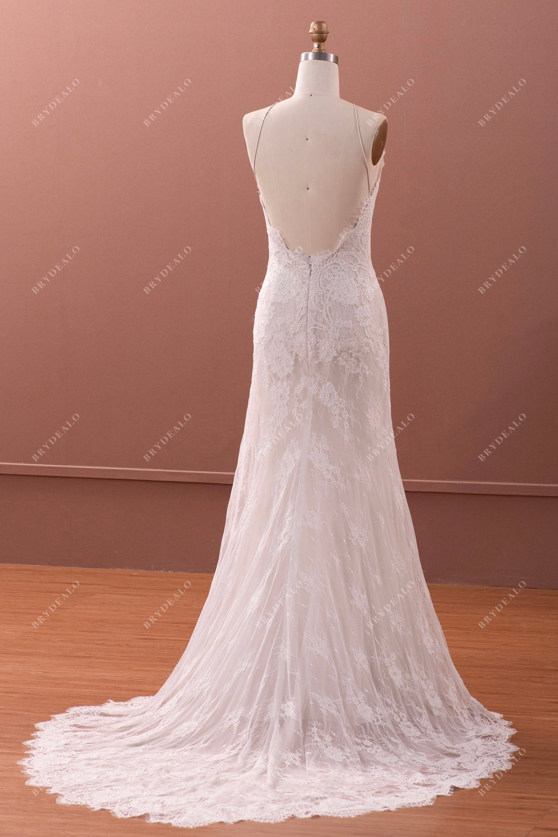 court train open back mermaid spring fall bridal gown