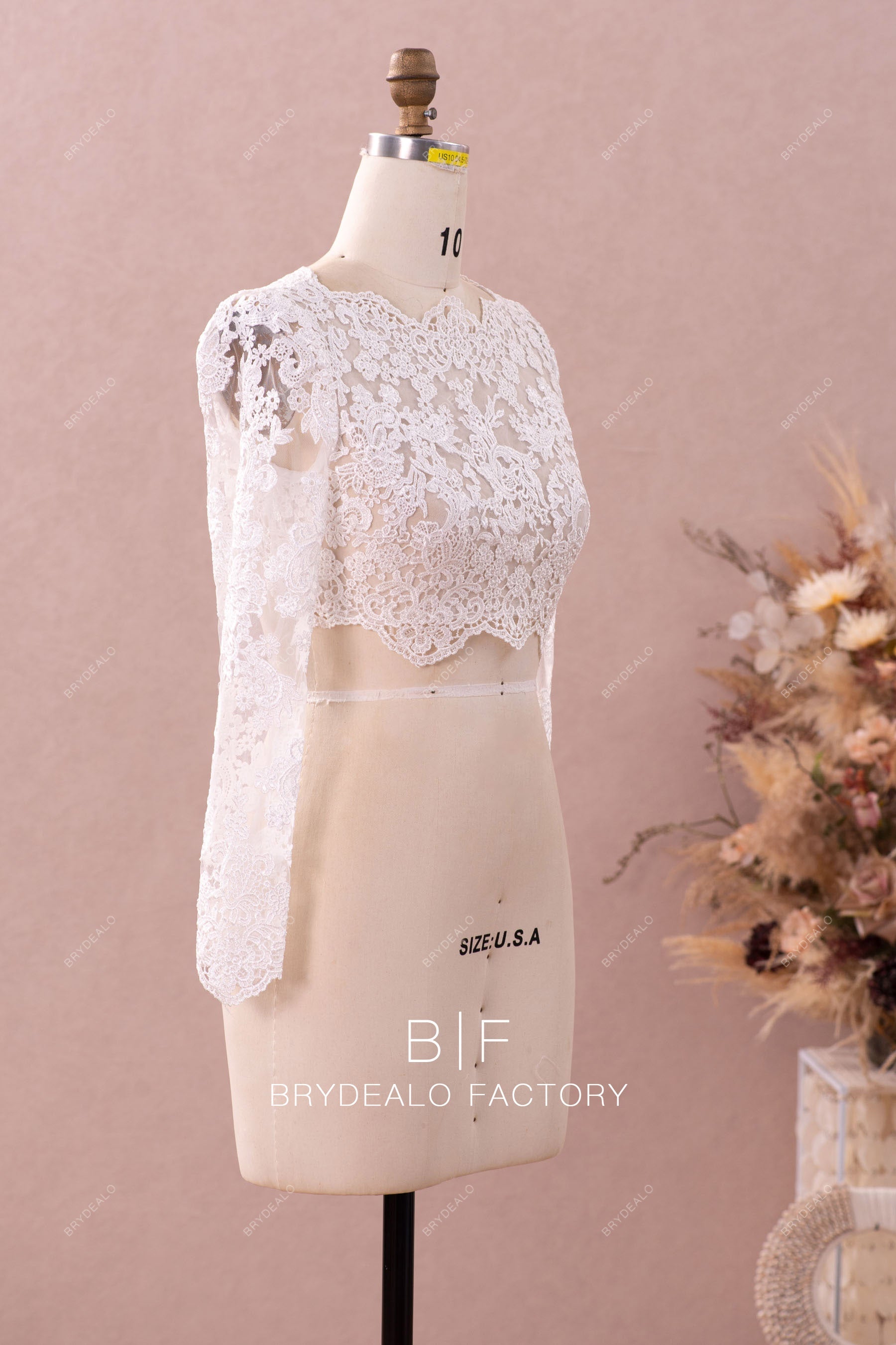 sheer long sleeve lace bridal jacket