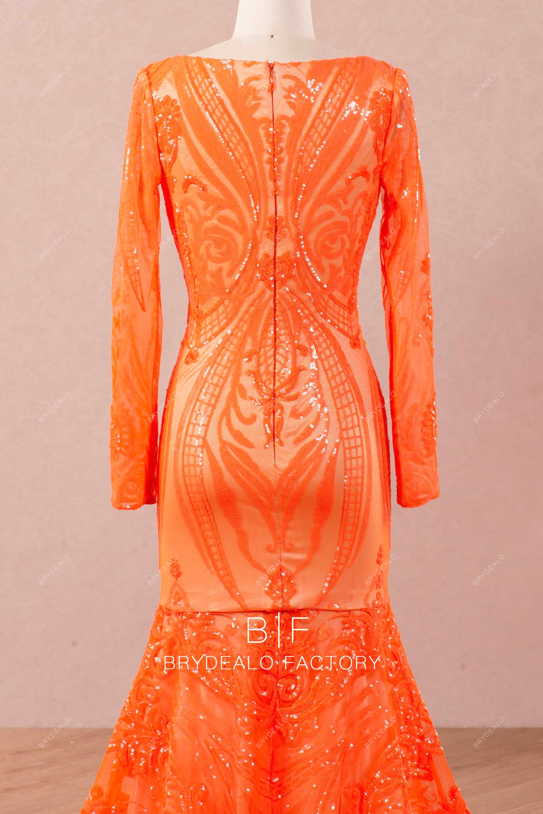 designer long sleeves unique sequin prom dress