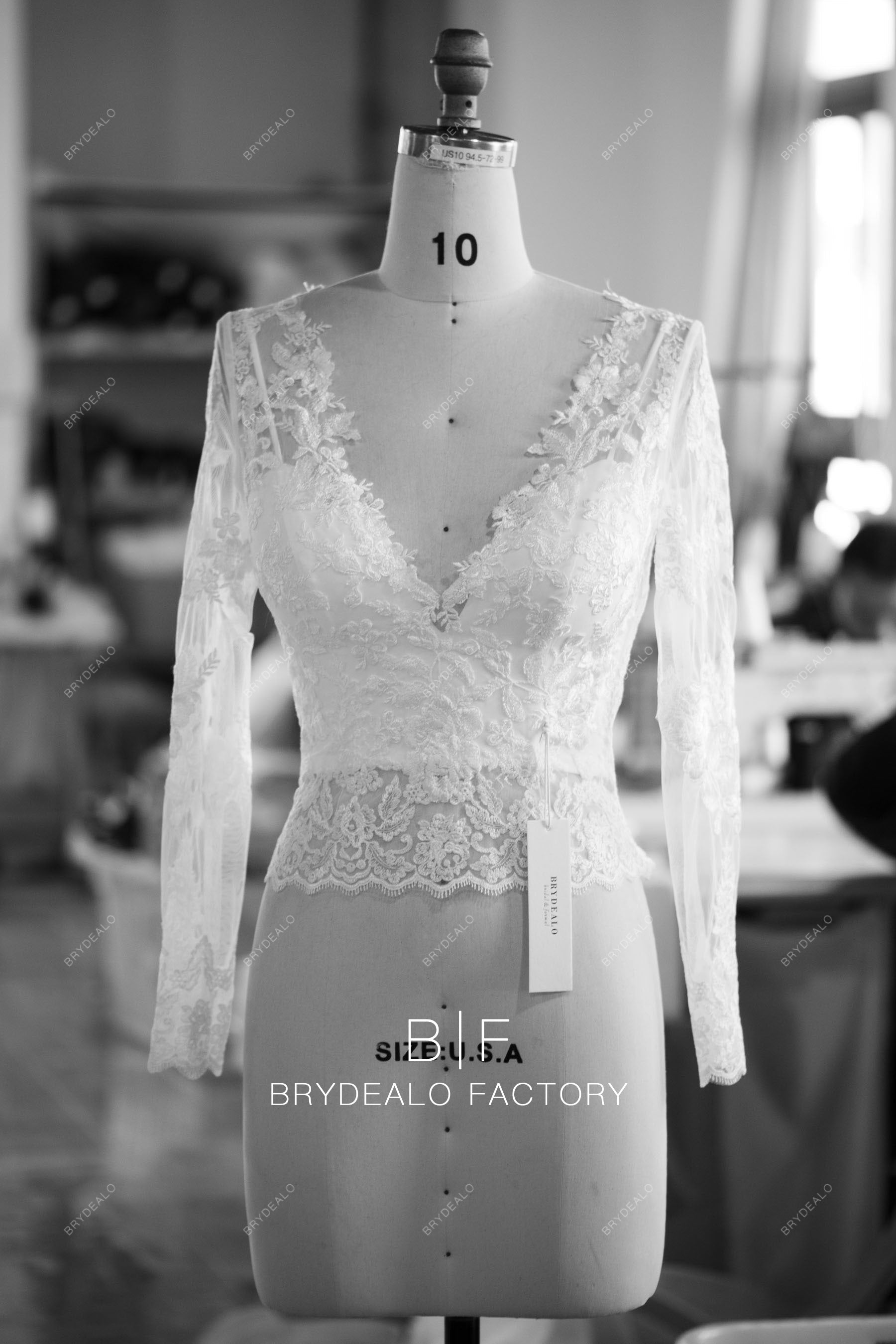 long sleeve plunging neck bridal bolero