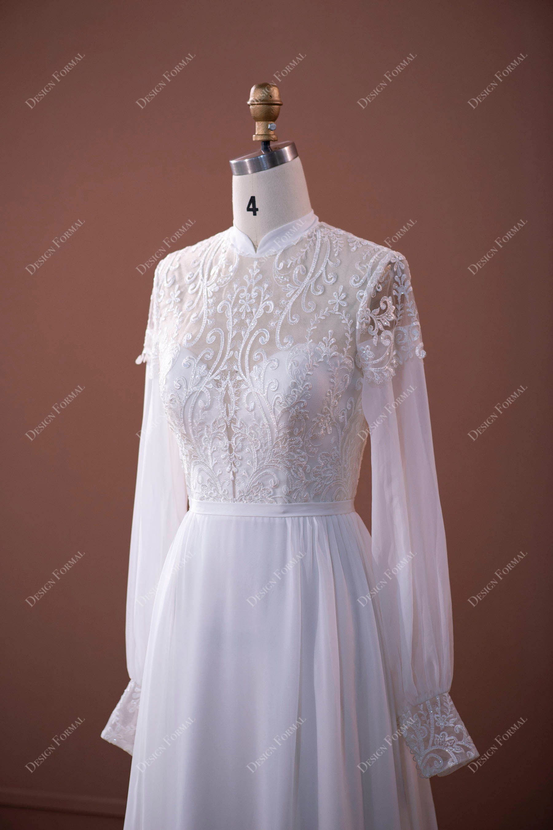 long sleeves illusion neck wedding dress