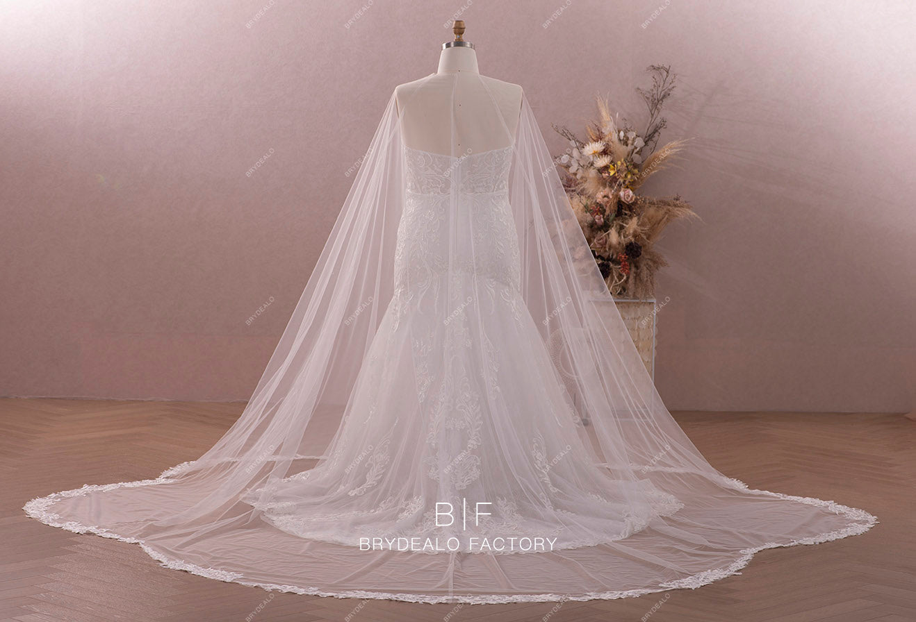 fashion long tulle cape destination wedding dress