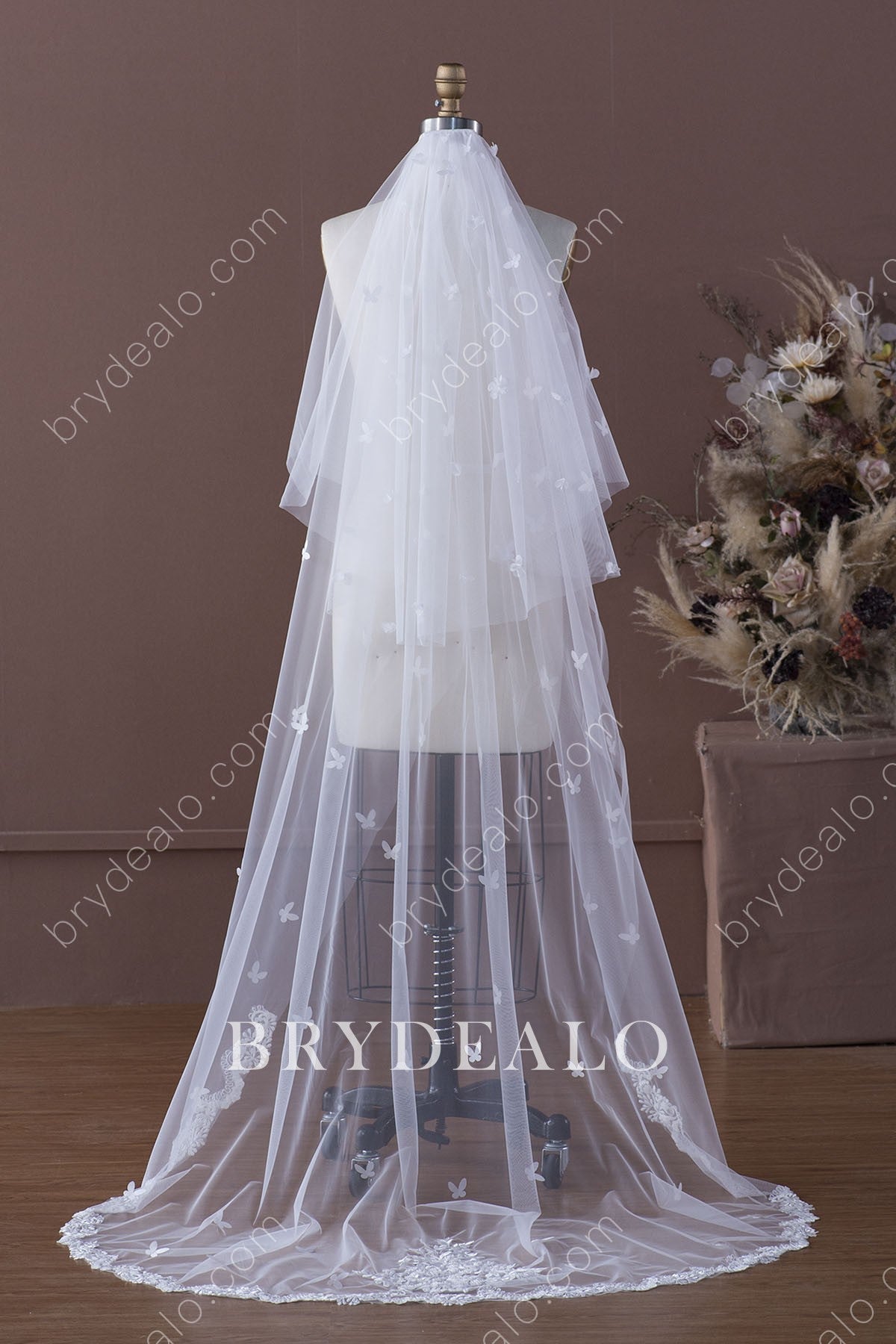 butterfly floral lace fairy bridal veil