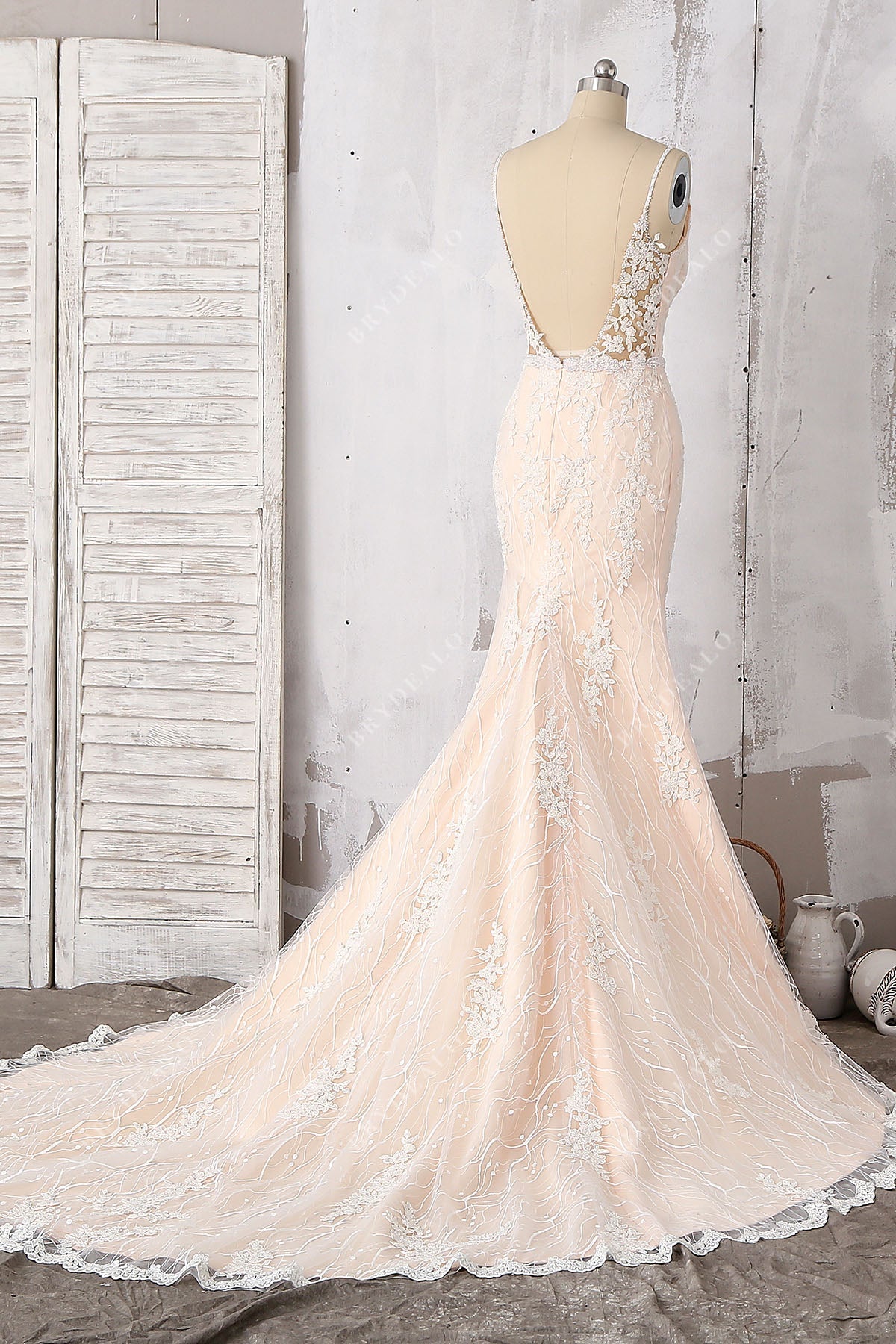 low back chapel train mermaid bridal gown