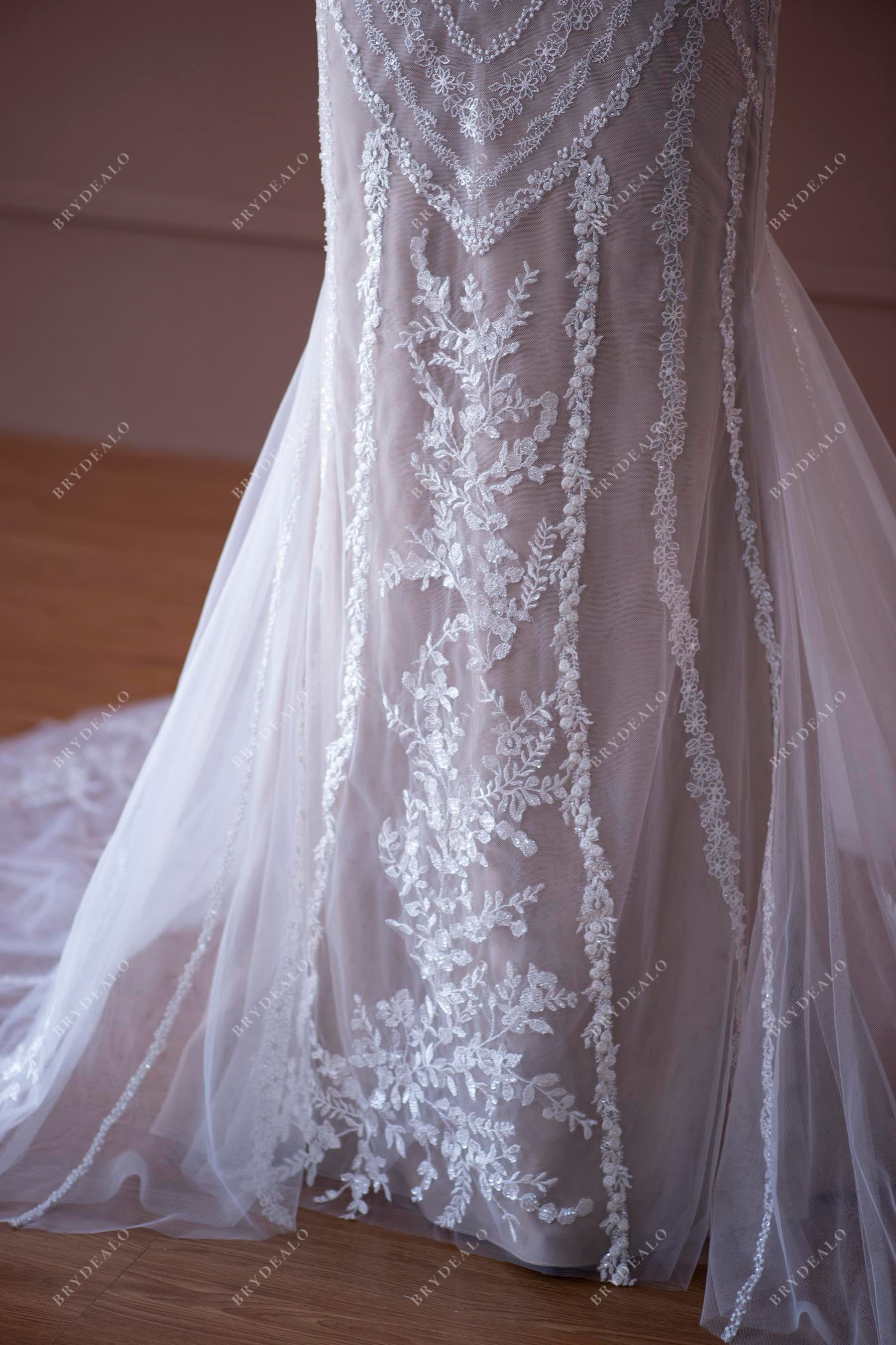 designer lace mermaid nude beige fall bridal dress