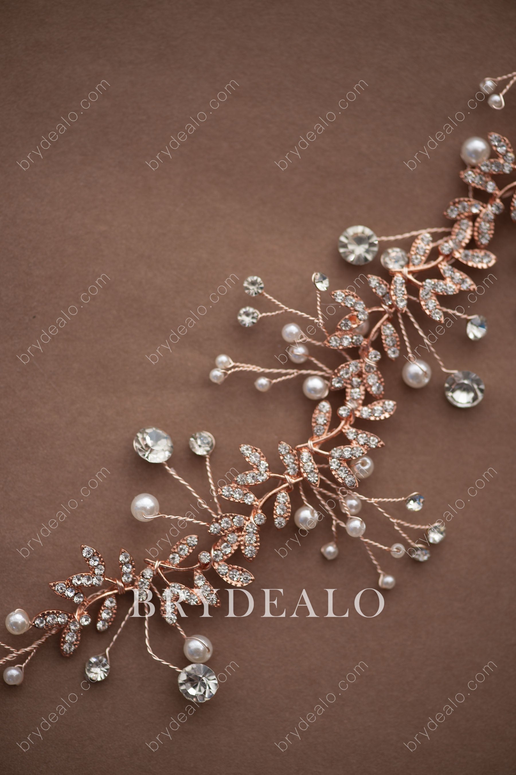 Pearls Crystals Embellished Rose Gold Bridal Sash