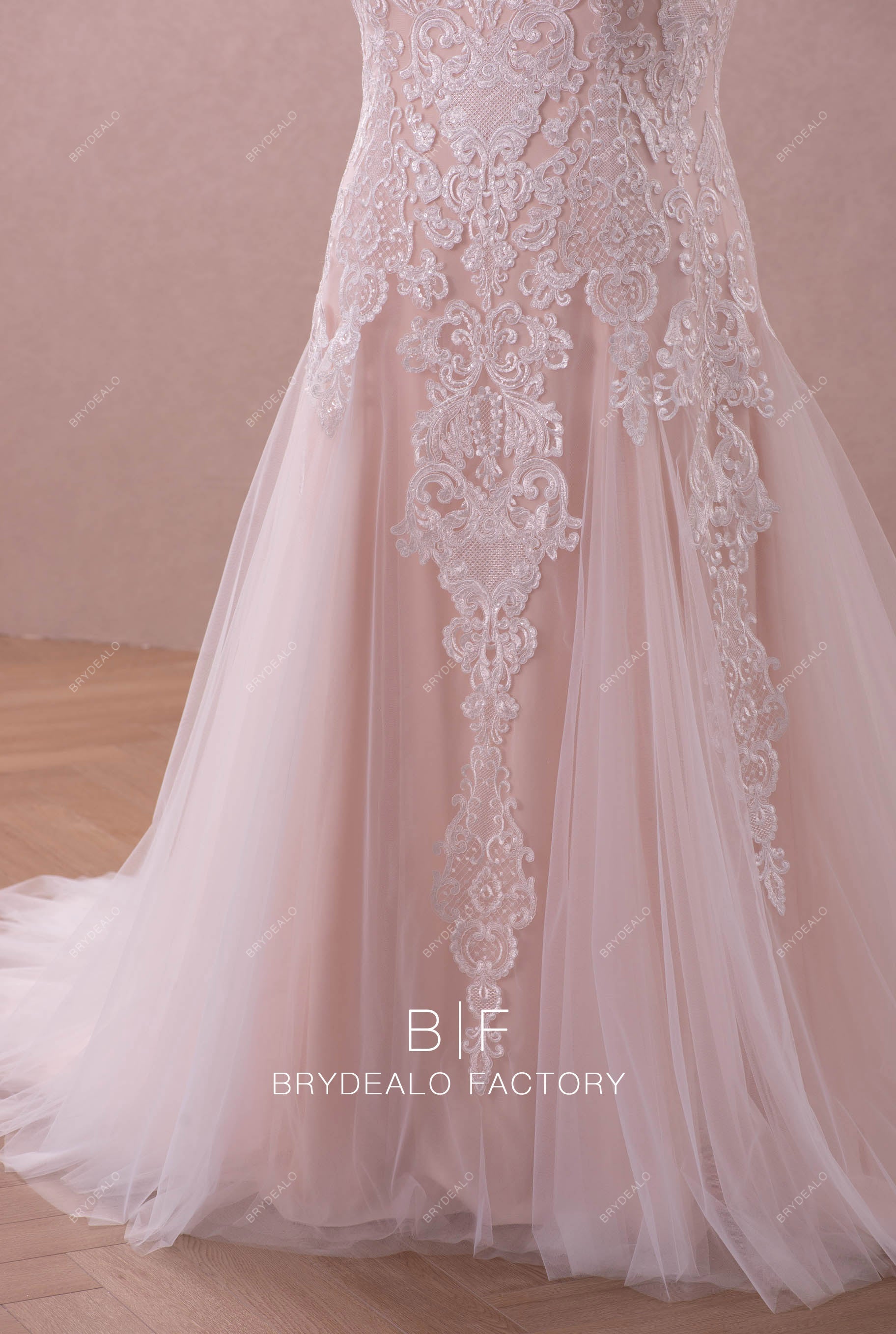 Lace Appliqued Nude Pink Plus Size Wedding Dress Brydealo Lace Appliqued Nude Pink Plus Size Wedding Dress Brydealo