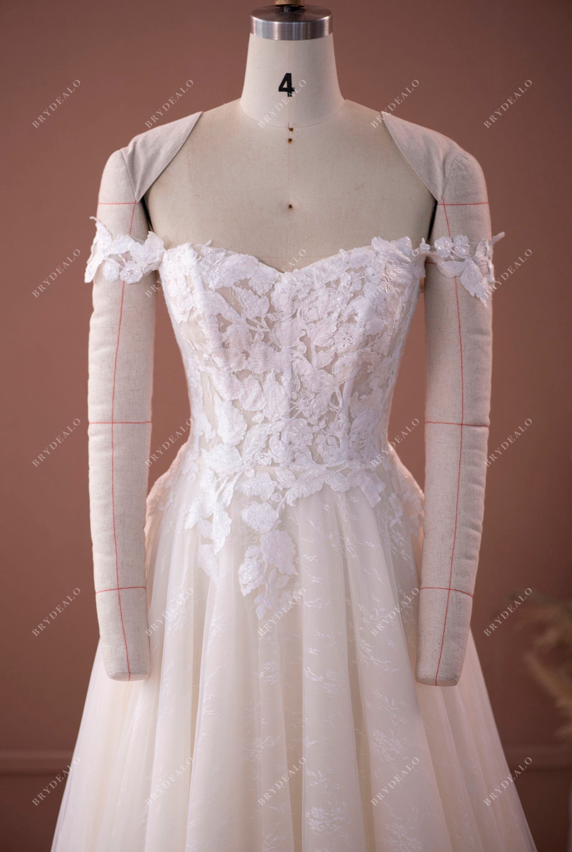 fashion off shoulder visible boned sweetheart lace wedding dress
