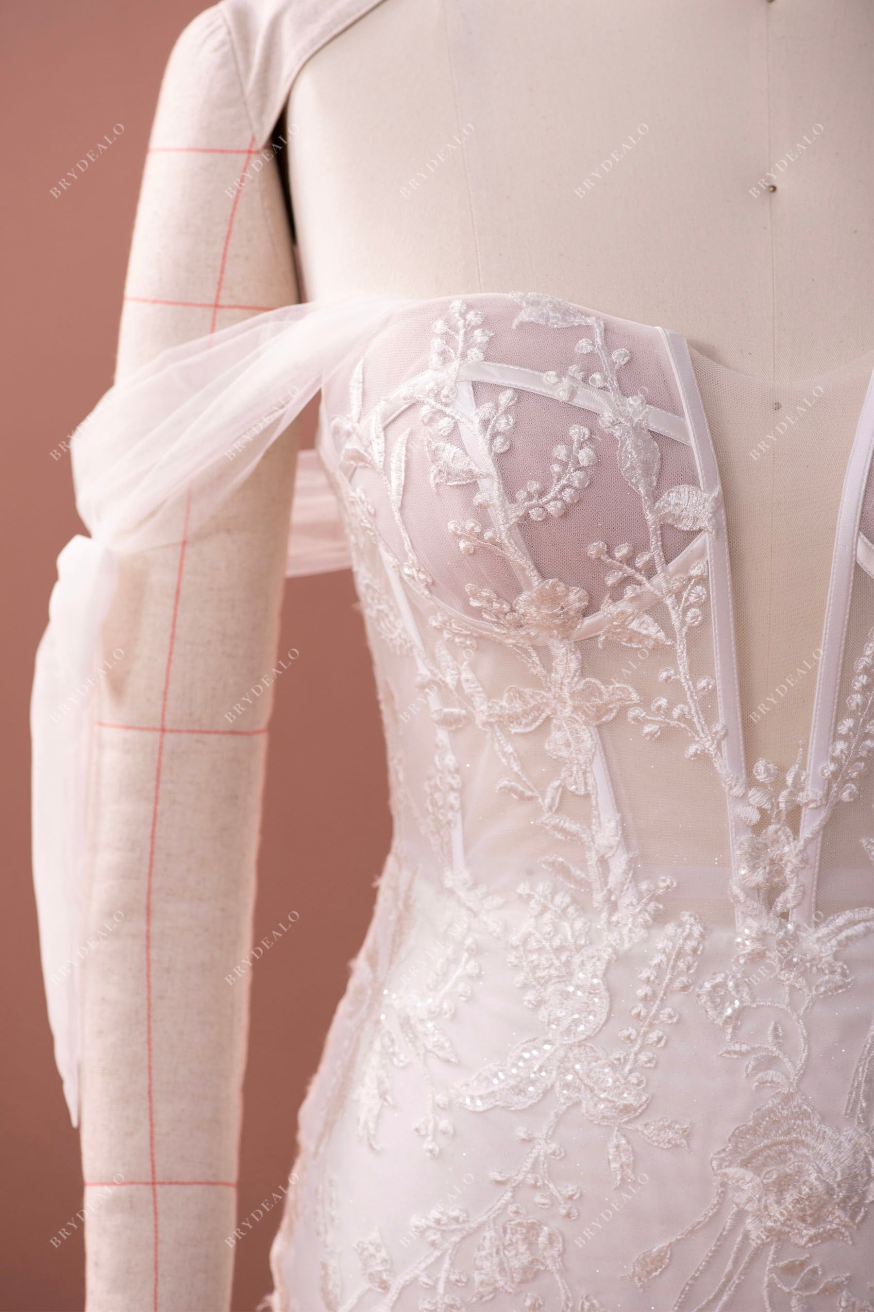 wild lace illusion corset exposed boning trendy bridal gown