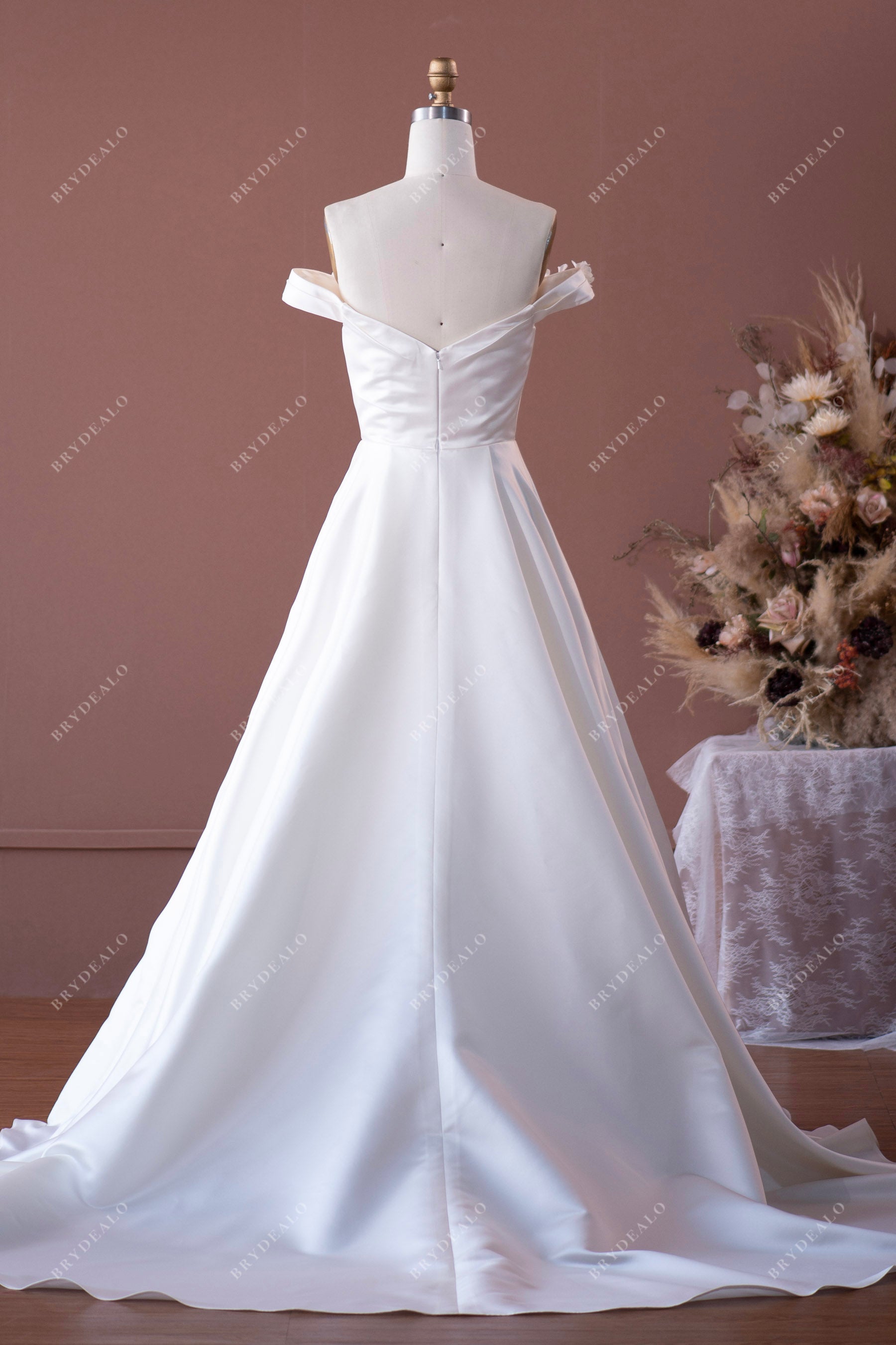 Timeless Satin Off-Shoulder Wedding Dress – Brydealo