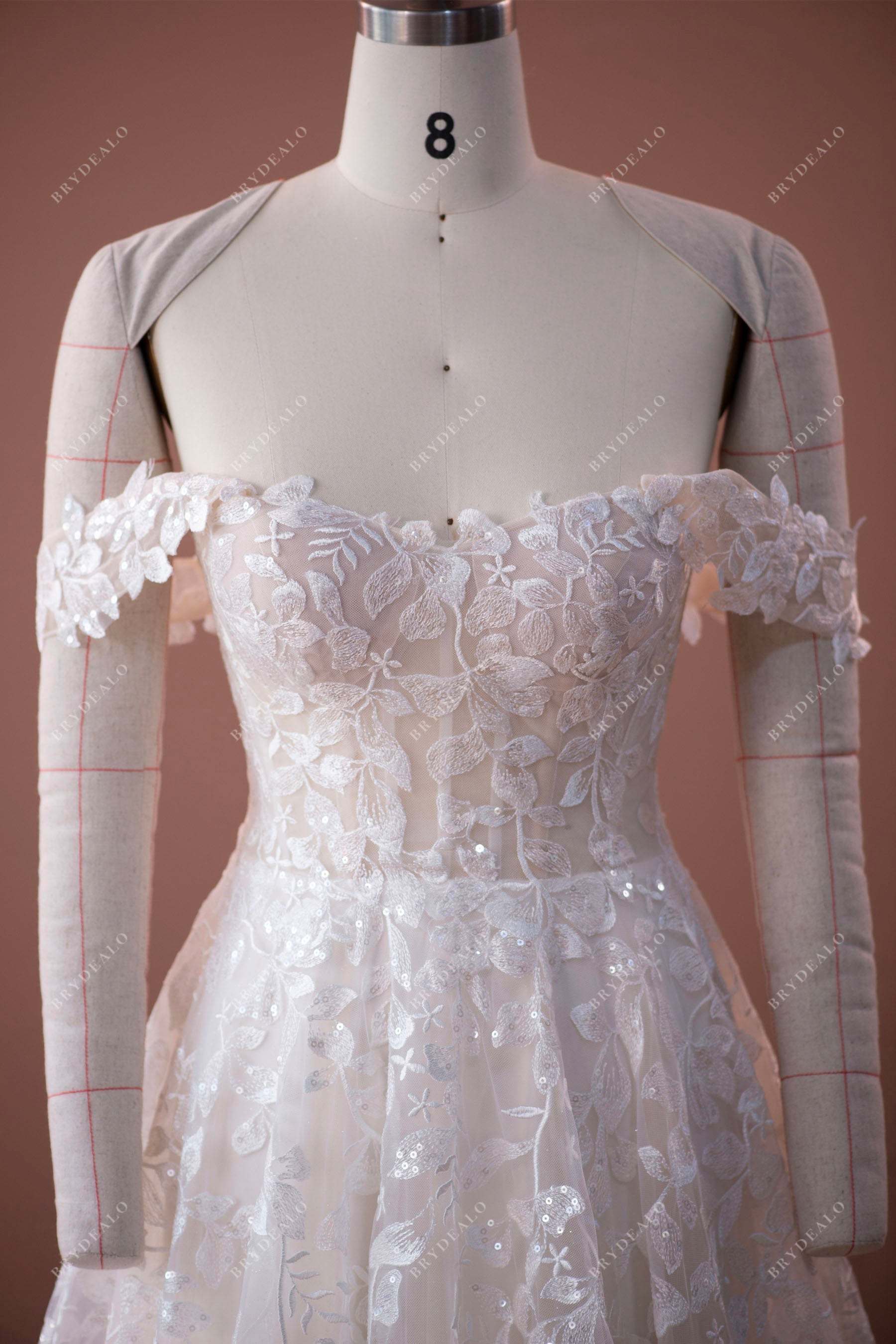 sweetheart neck off shoulder illusion bodice wedding dress