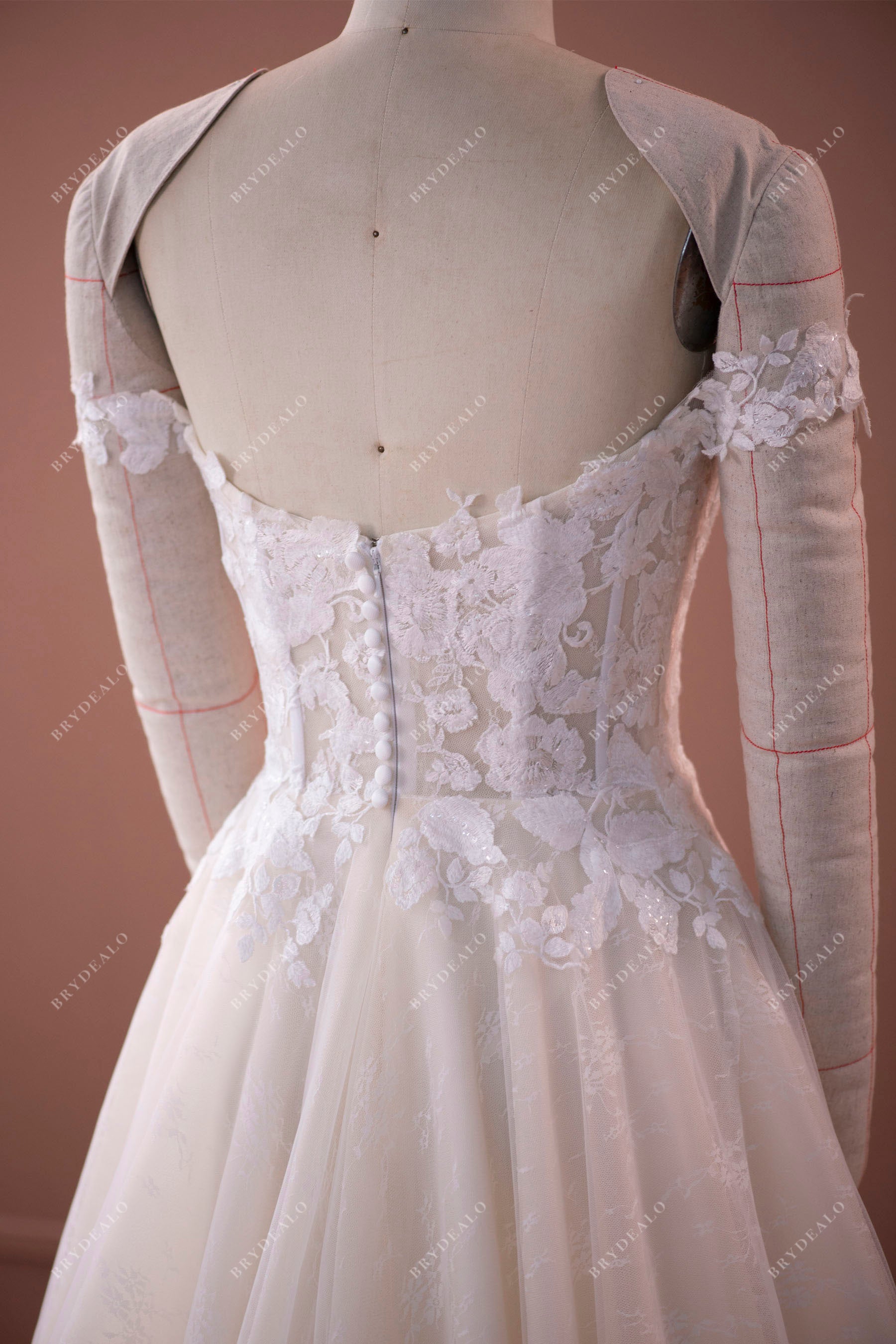 Elegant off shoulder illusion lace wedding dress