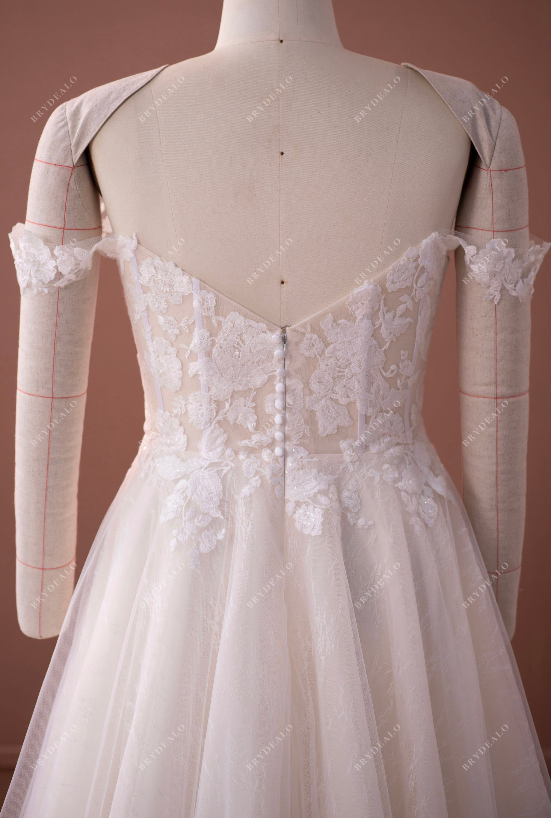 rustic off shoulder lace A-line wedding dress