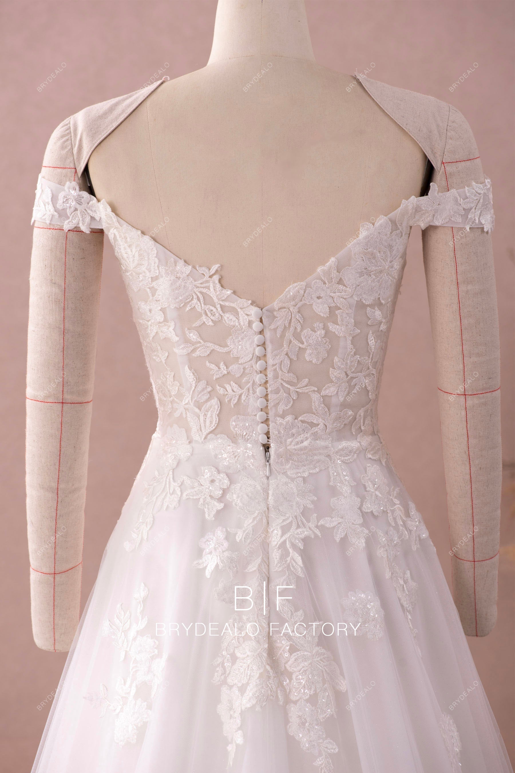 V-back designer lace spring wedding gown