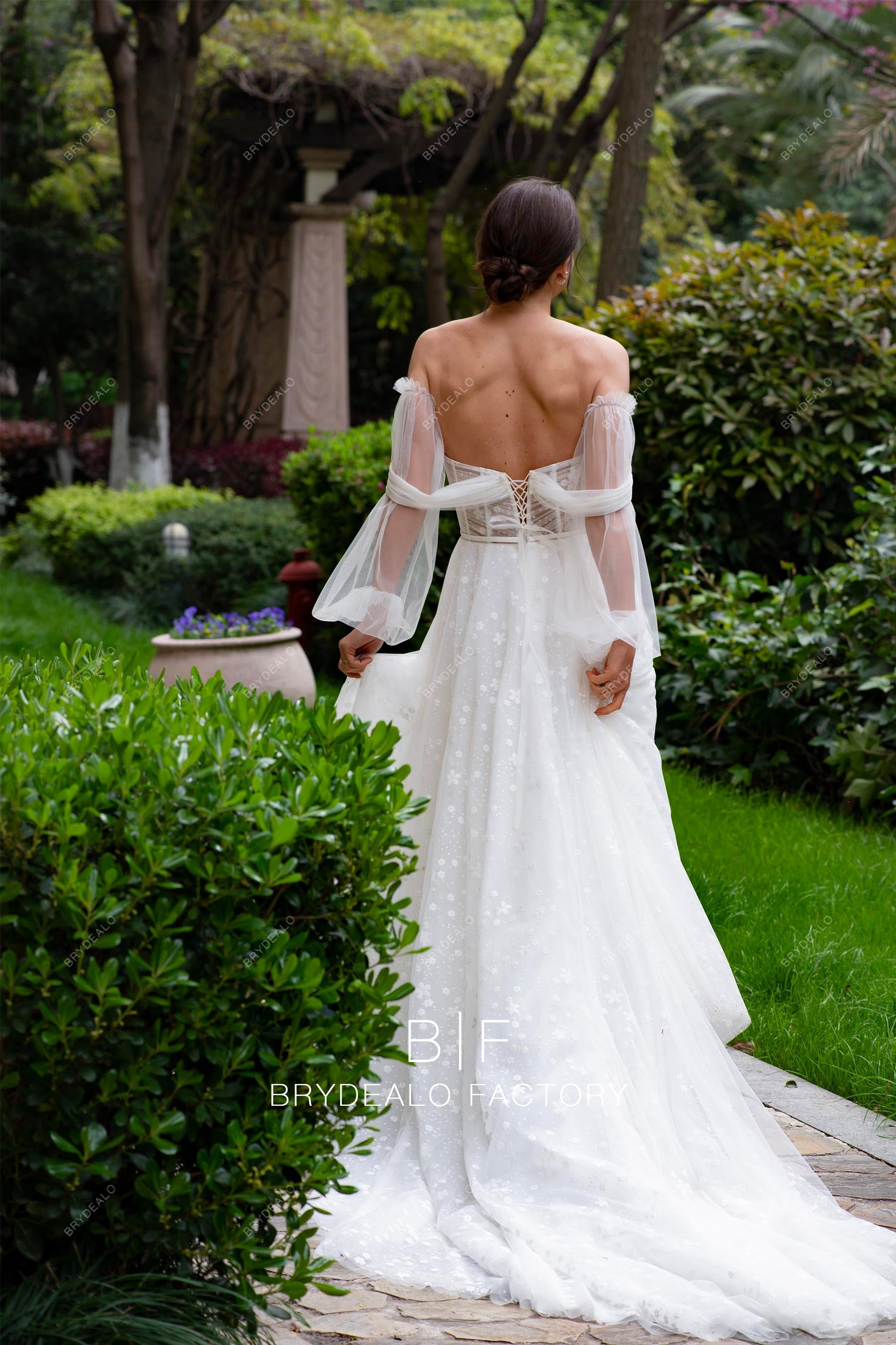 modern corset off shoulder long wedding dress