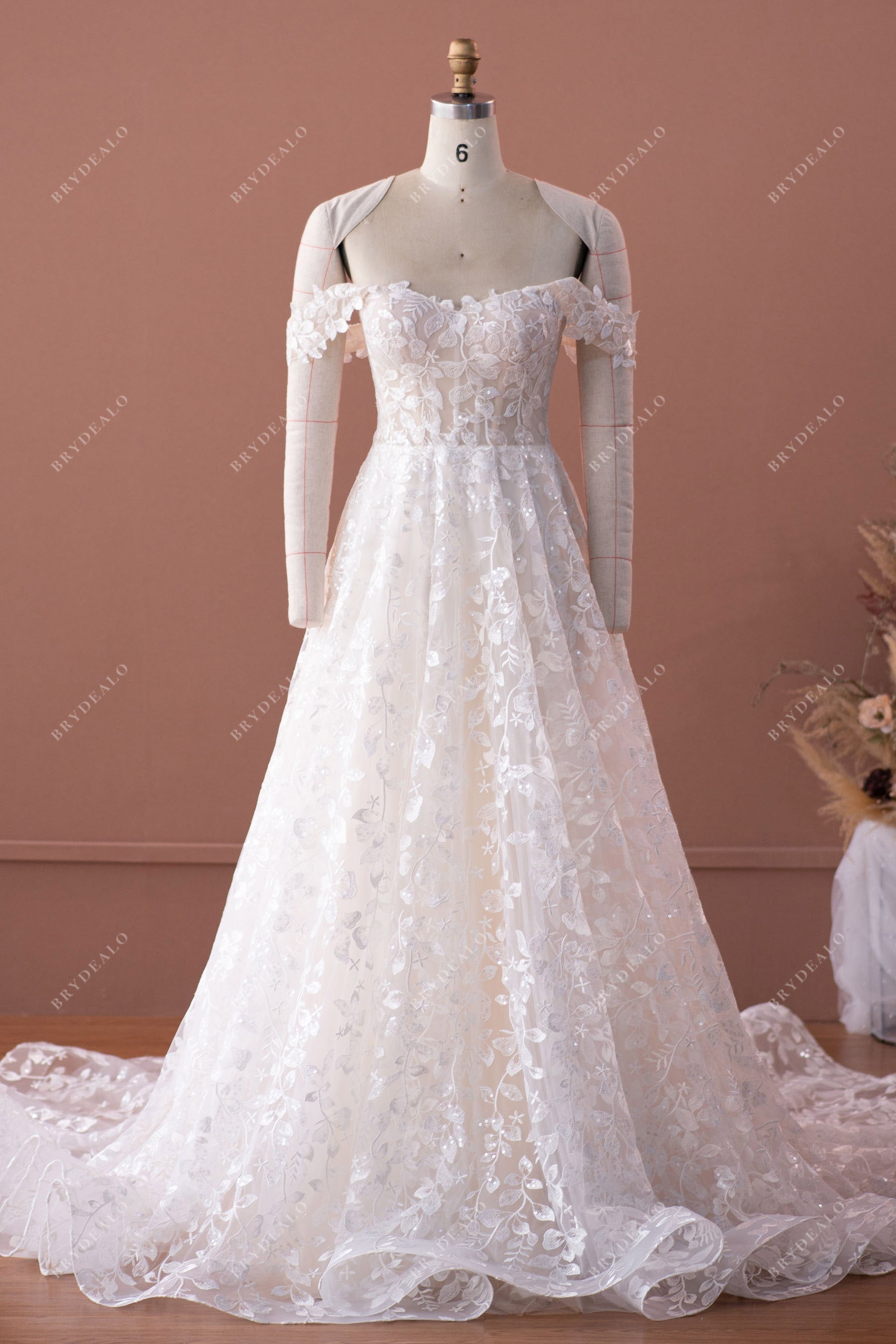 Off Shoulder Corset Lace Romantic A-line Wedding Dress