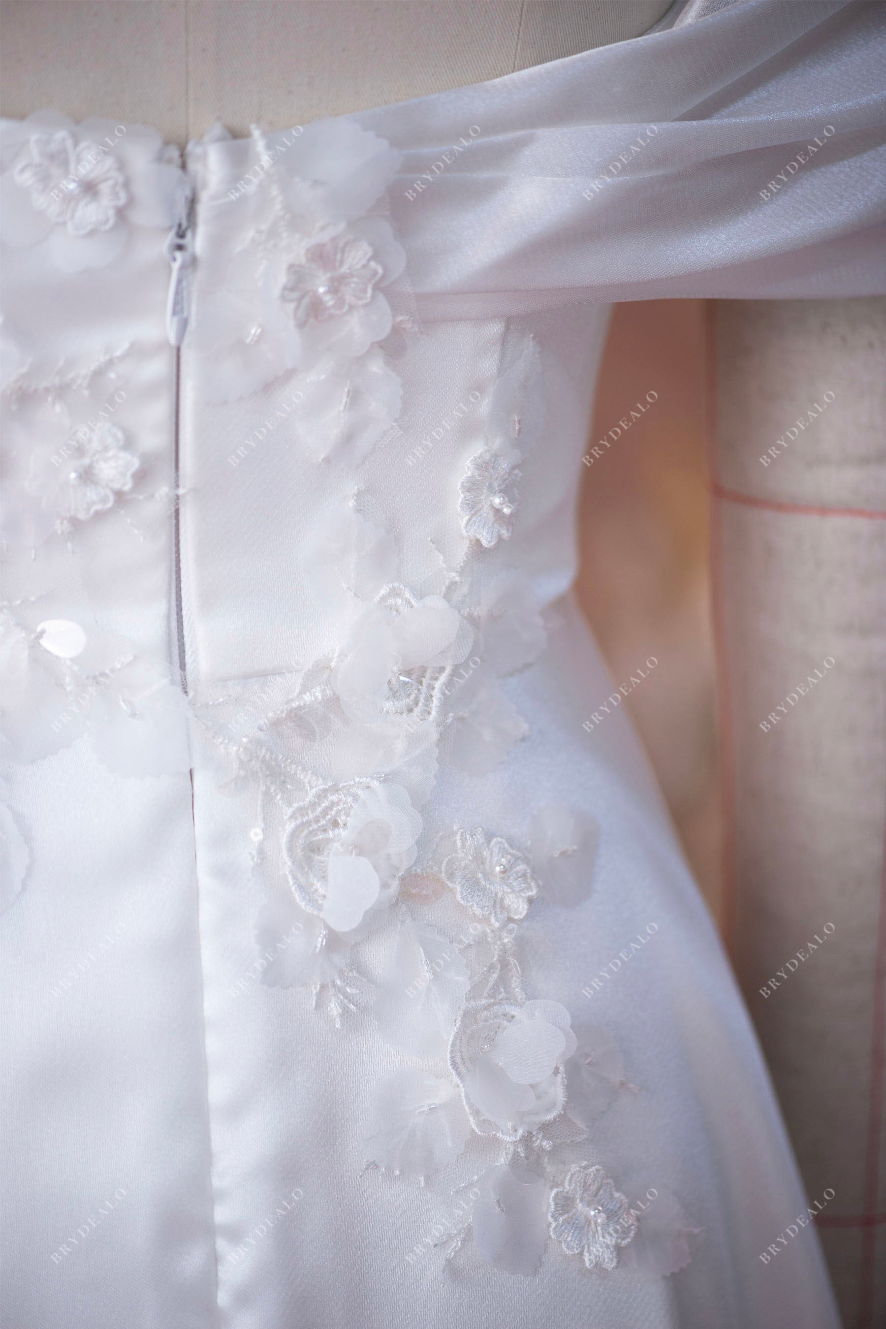 romantic flowers one sleeve organza  wedding dress