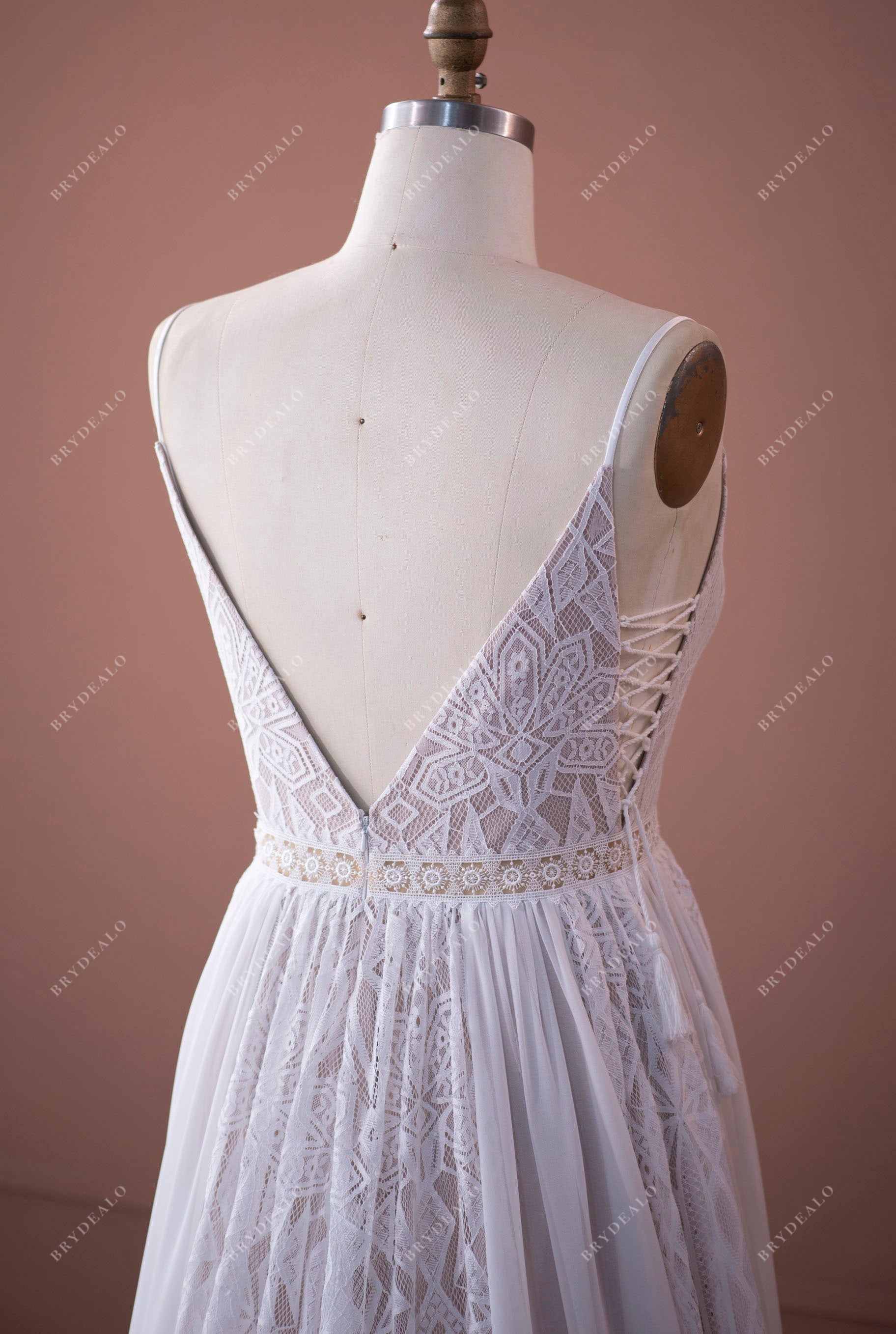 open V-back lace summer wedding dress