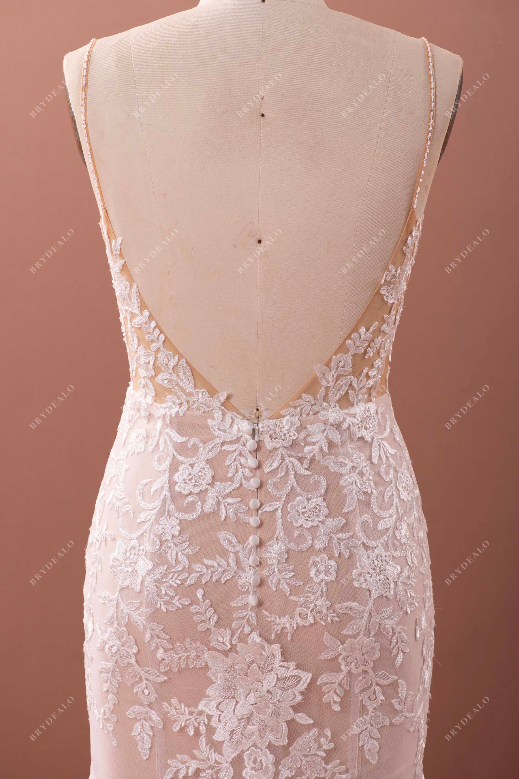 Open back beaded straps sleeveless wedding dress