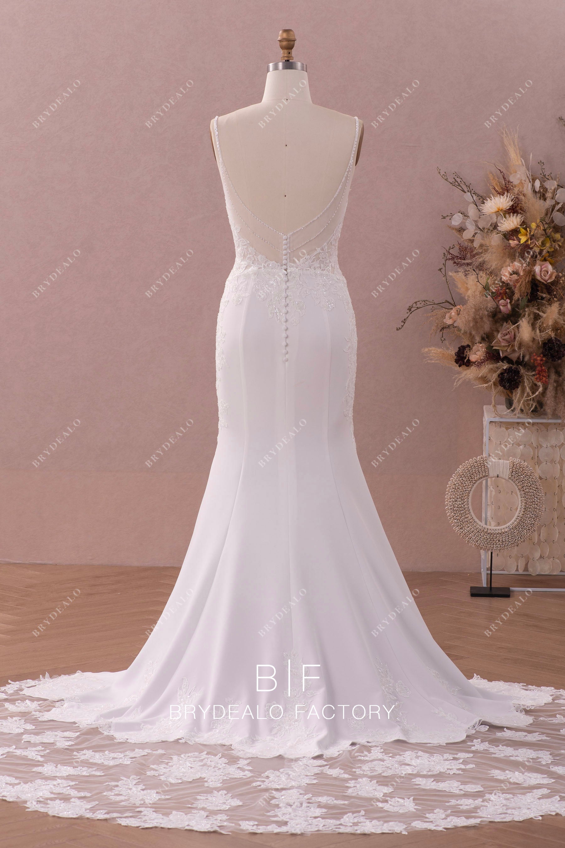 Elegant Beaded Lace Crepe Mermaid Bridal Gown Brydealo Elegant Beaded Lace Crepe Mermaid Bridal Gown Brydealo