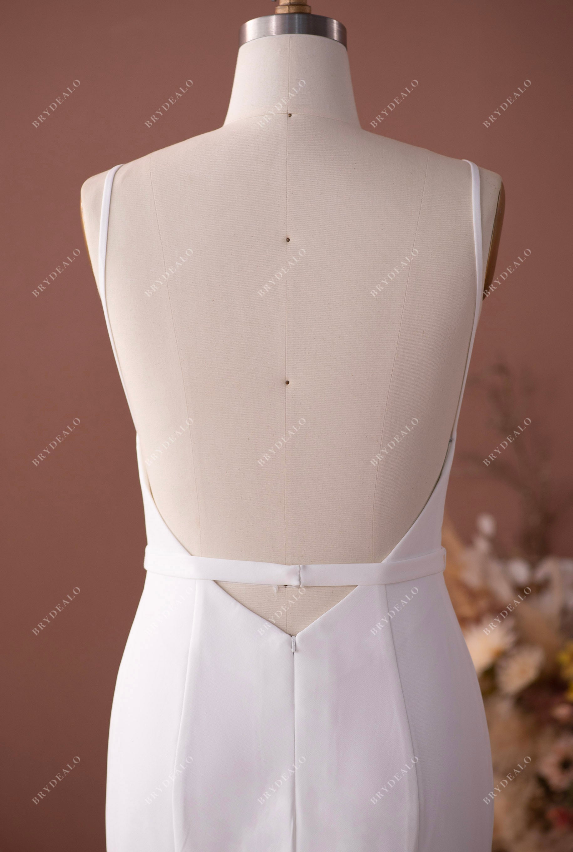 sexy open back crepe trumpet wedding dress
