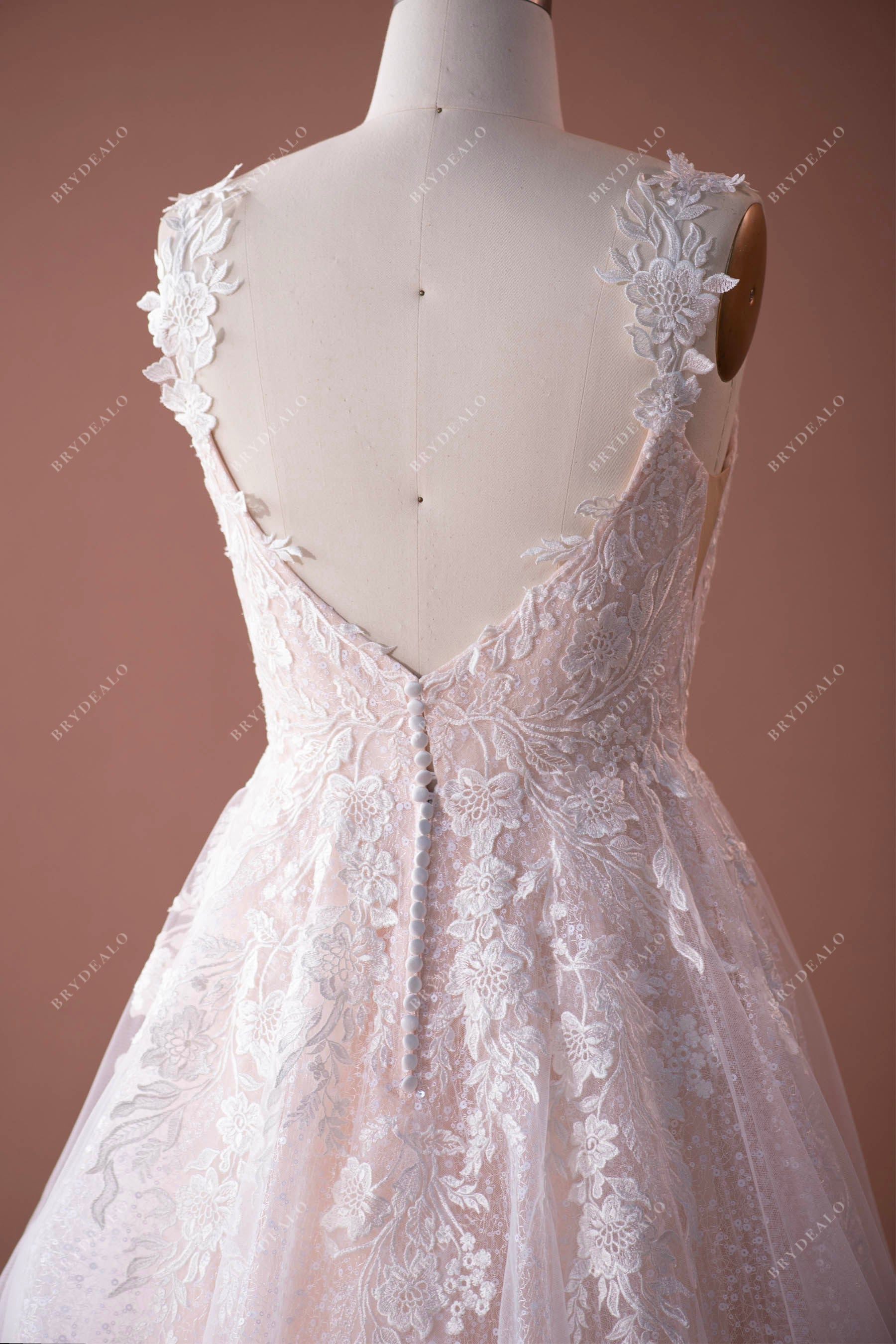 open back flower lace sequin garden bridal gown