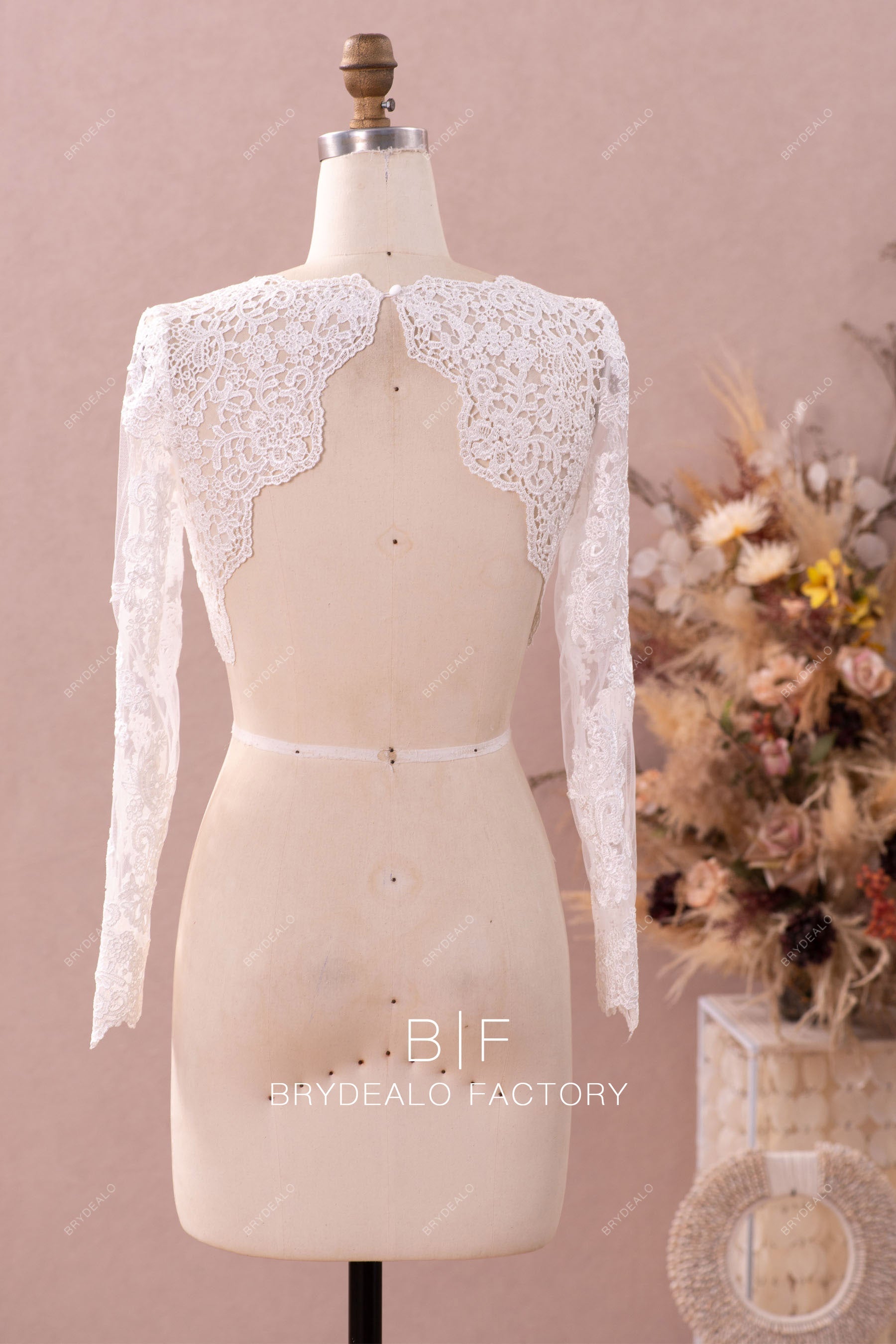 sexy open back lace long sleeve bridal bolero