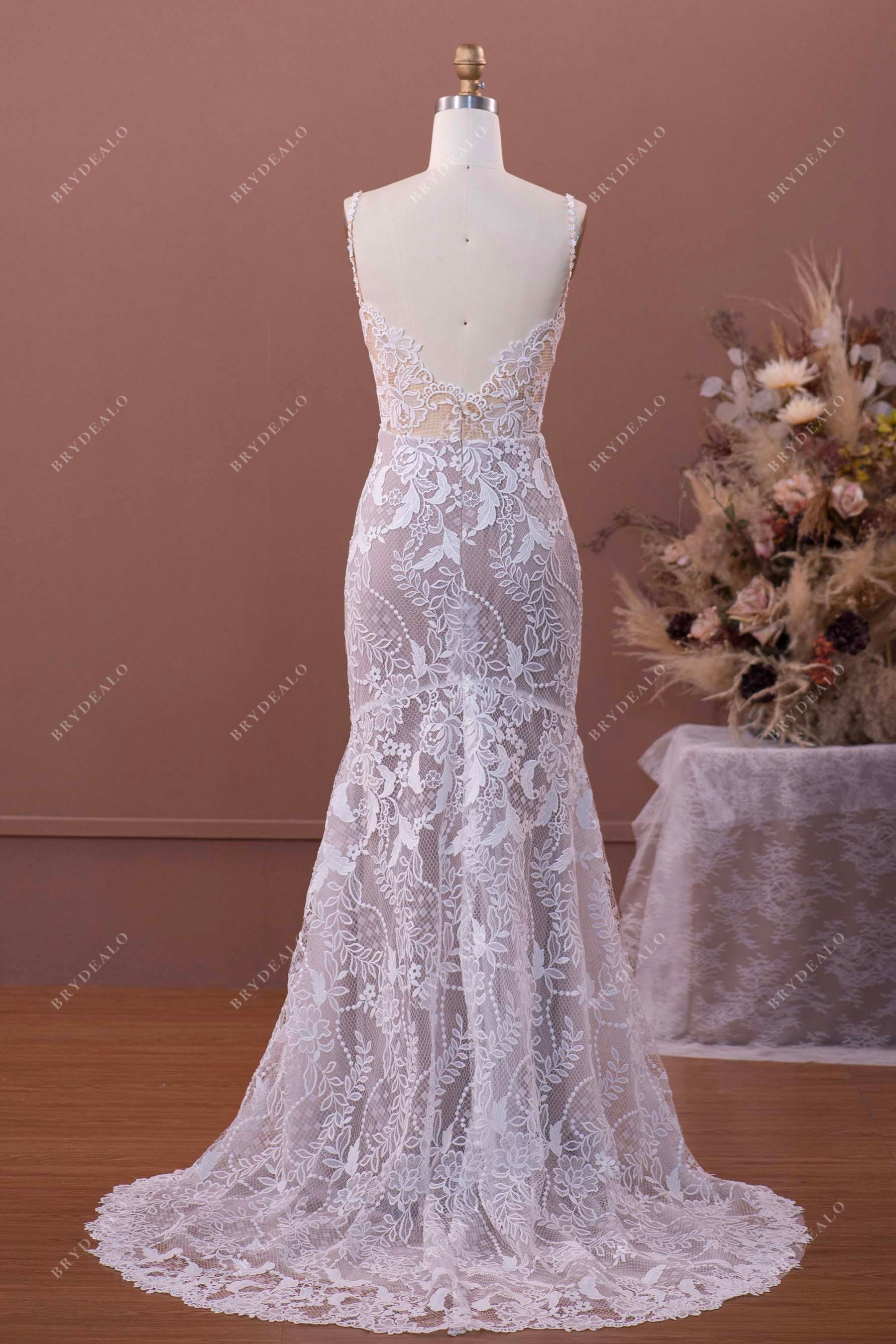 sexy open back sleevelesss lace mermaid wedding dress