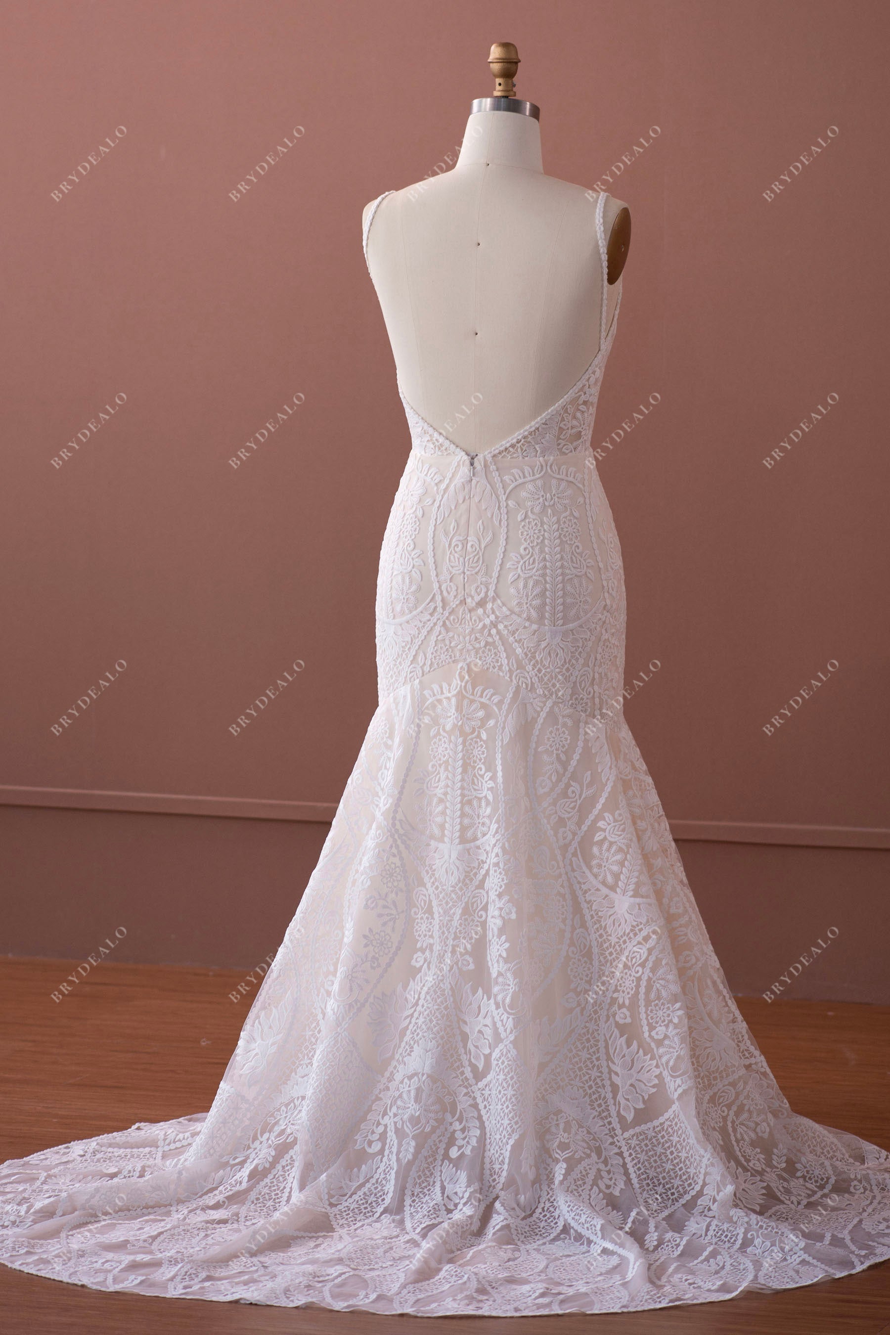 open back sleeveless lace mermaid destination wedding dress