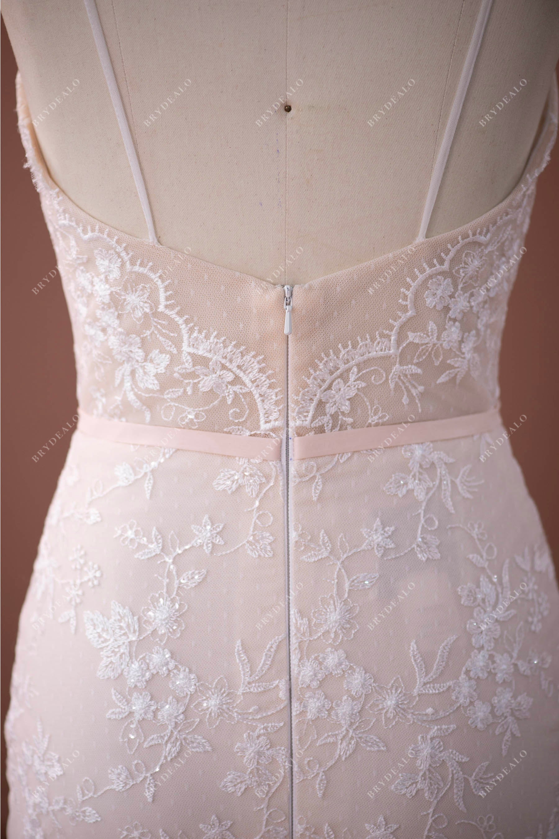 open back spaghetti straps summer bridal gown