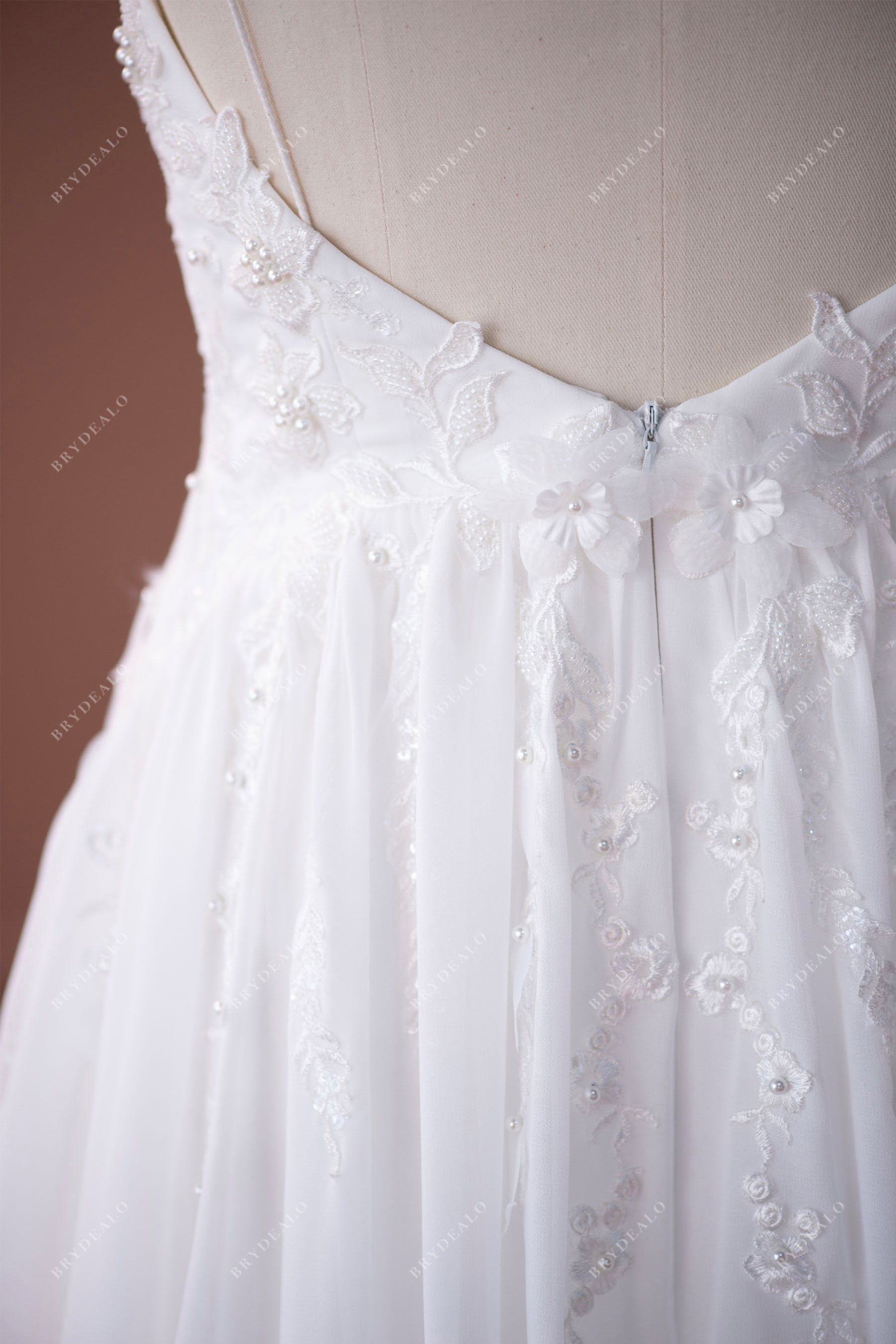 open back pleated lace chiffon spring wedding dress