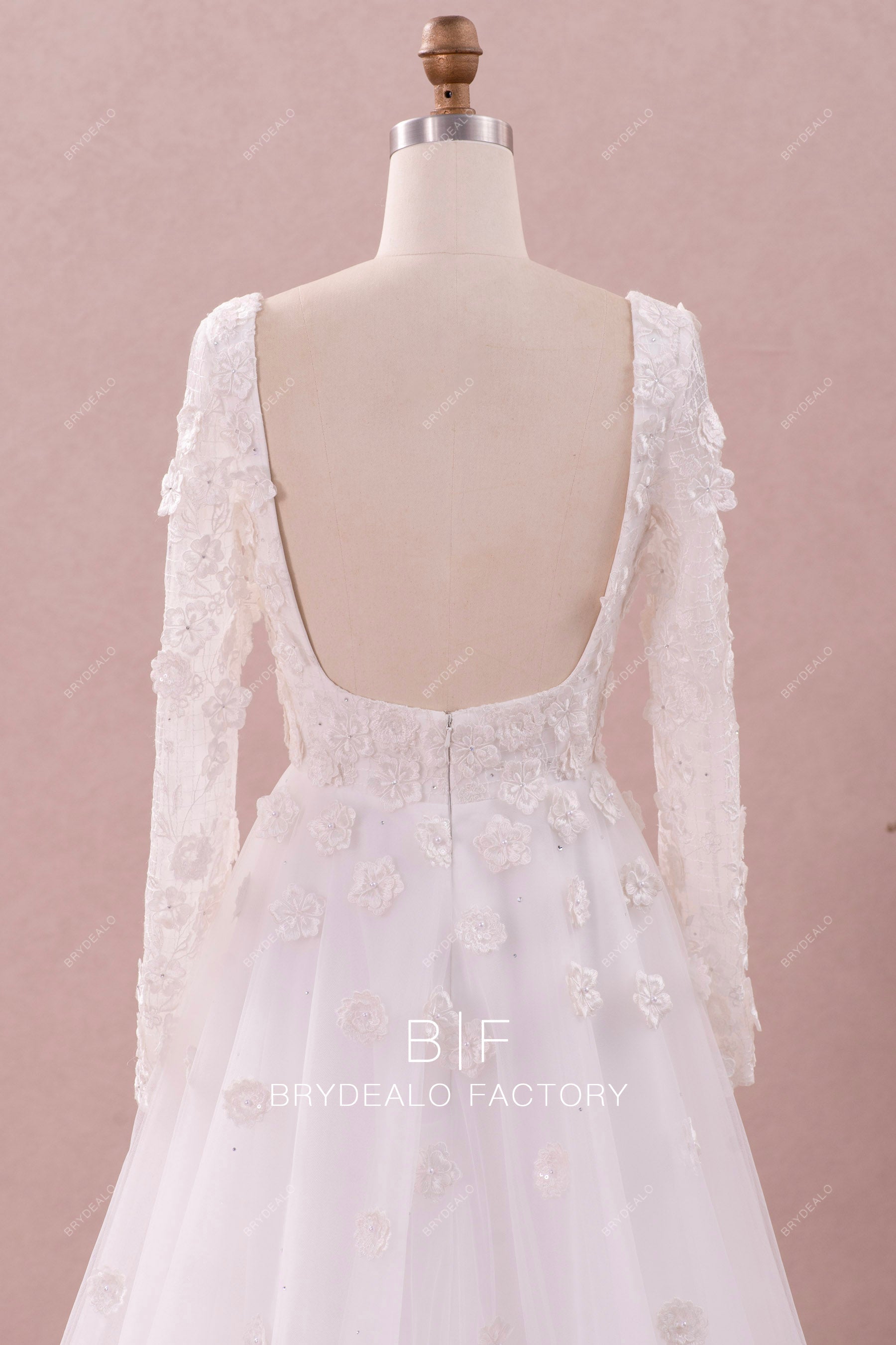 open back sleeved trendy wedding dress