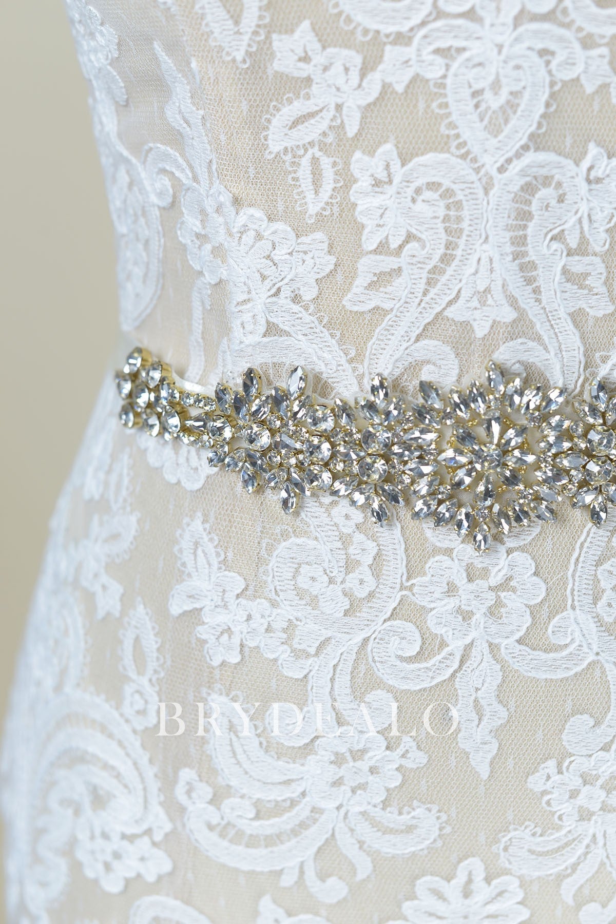 Ornate Rhinestones Gold Beaded Bridal Sash for Sale