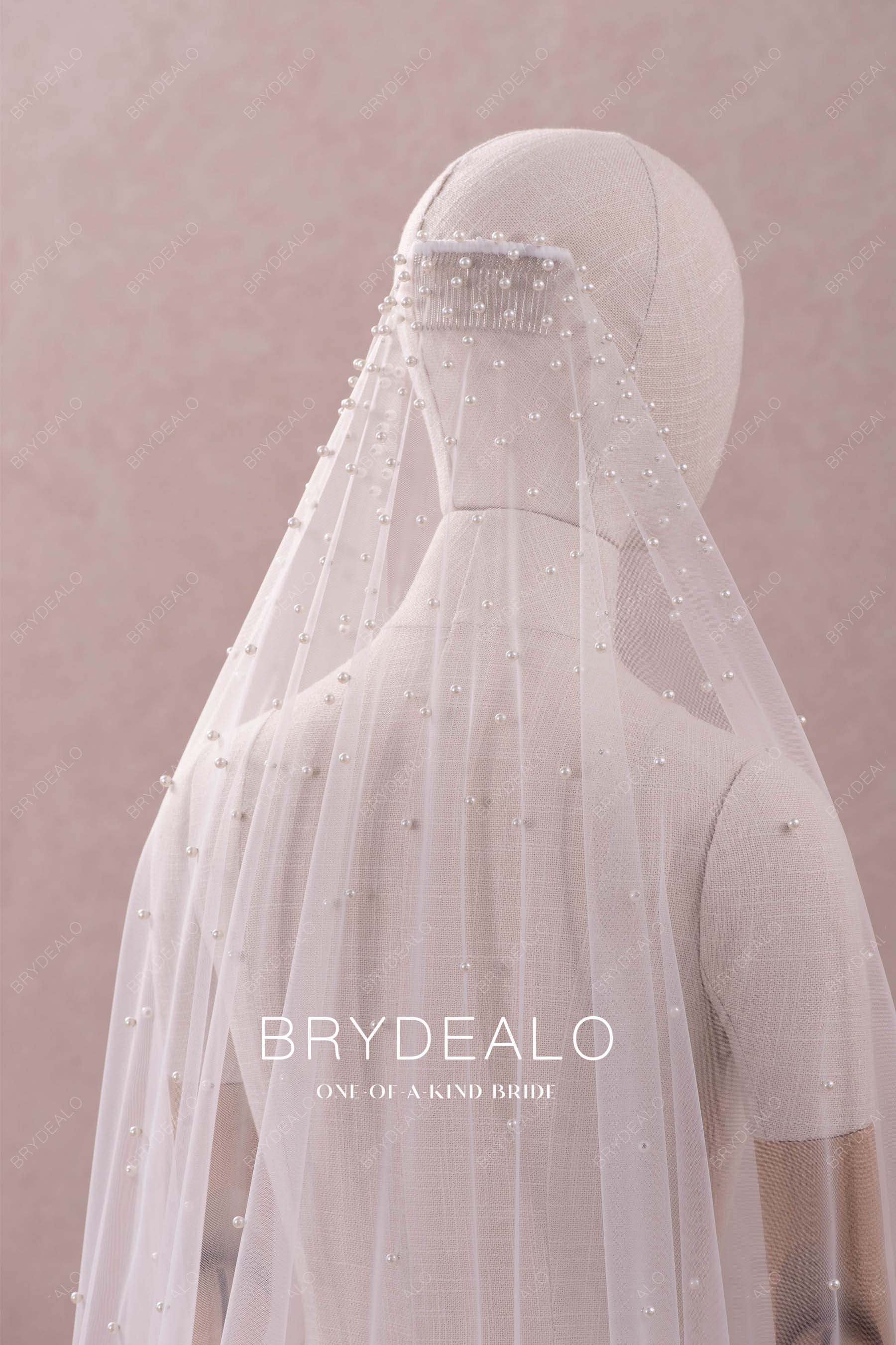 pearl tulle bridal veil for sale