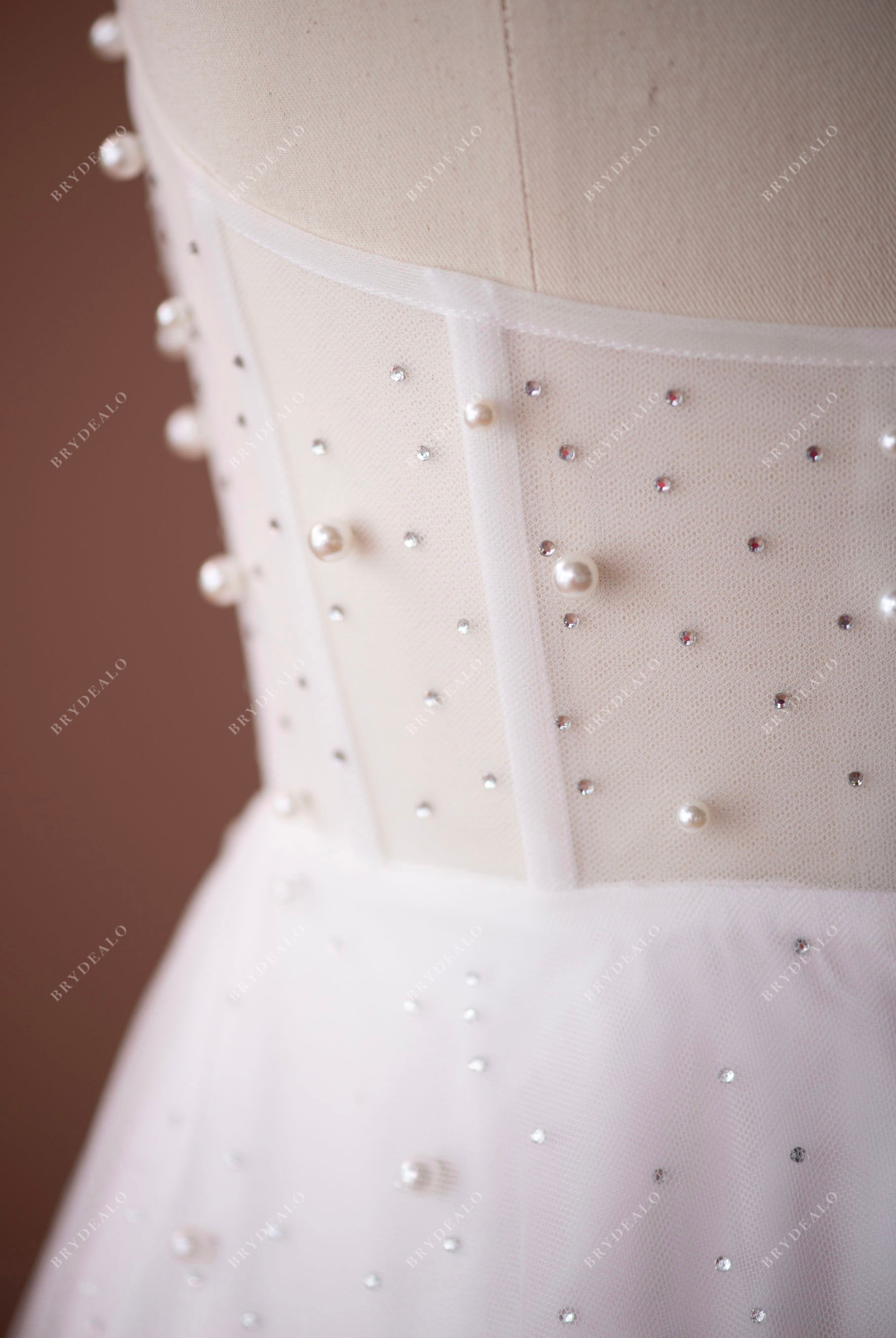 pearls rhinestones wedding dress boning