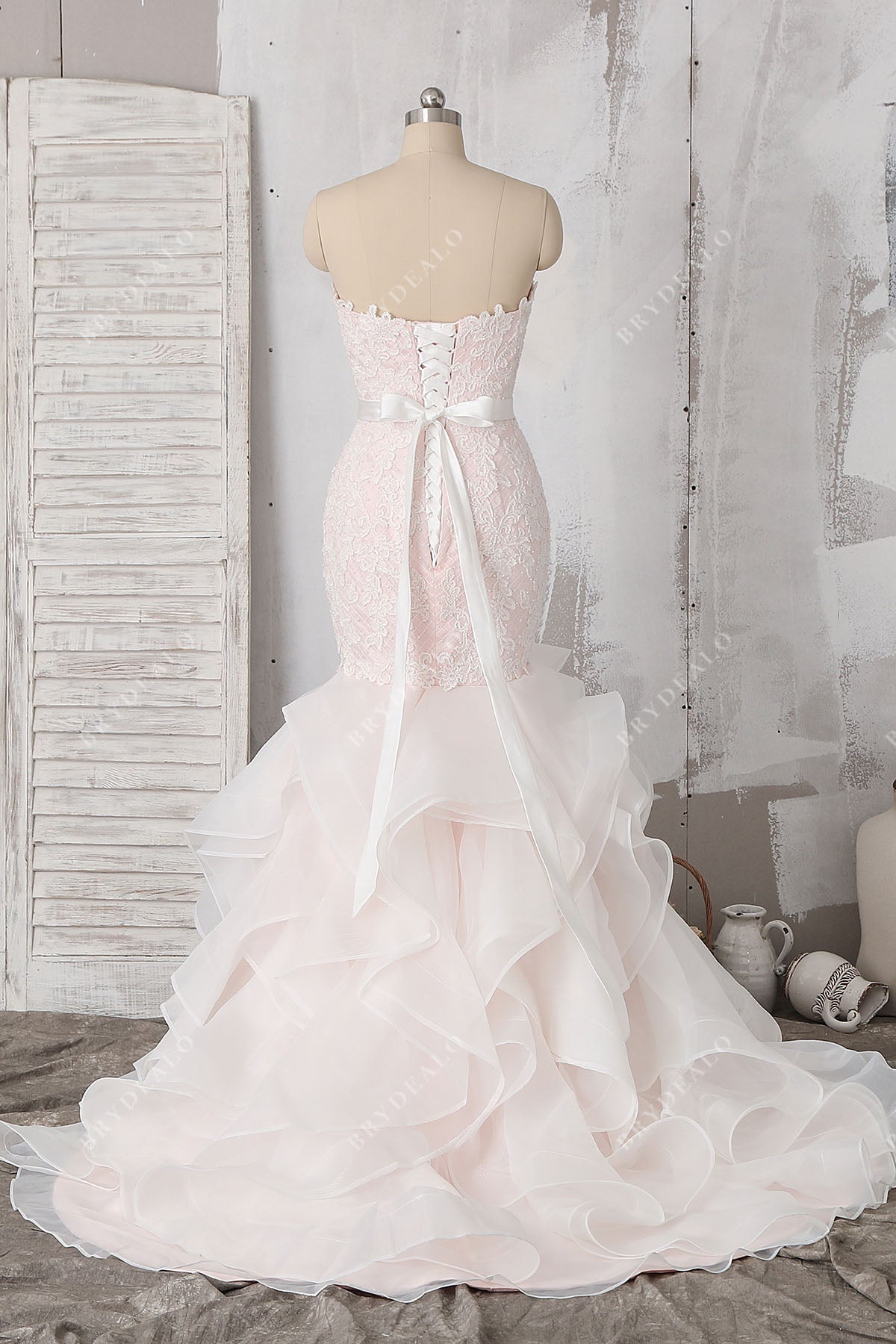 strapless lace up back organza celebrity wedding gown