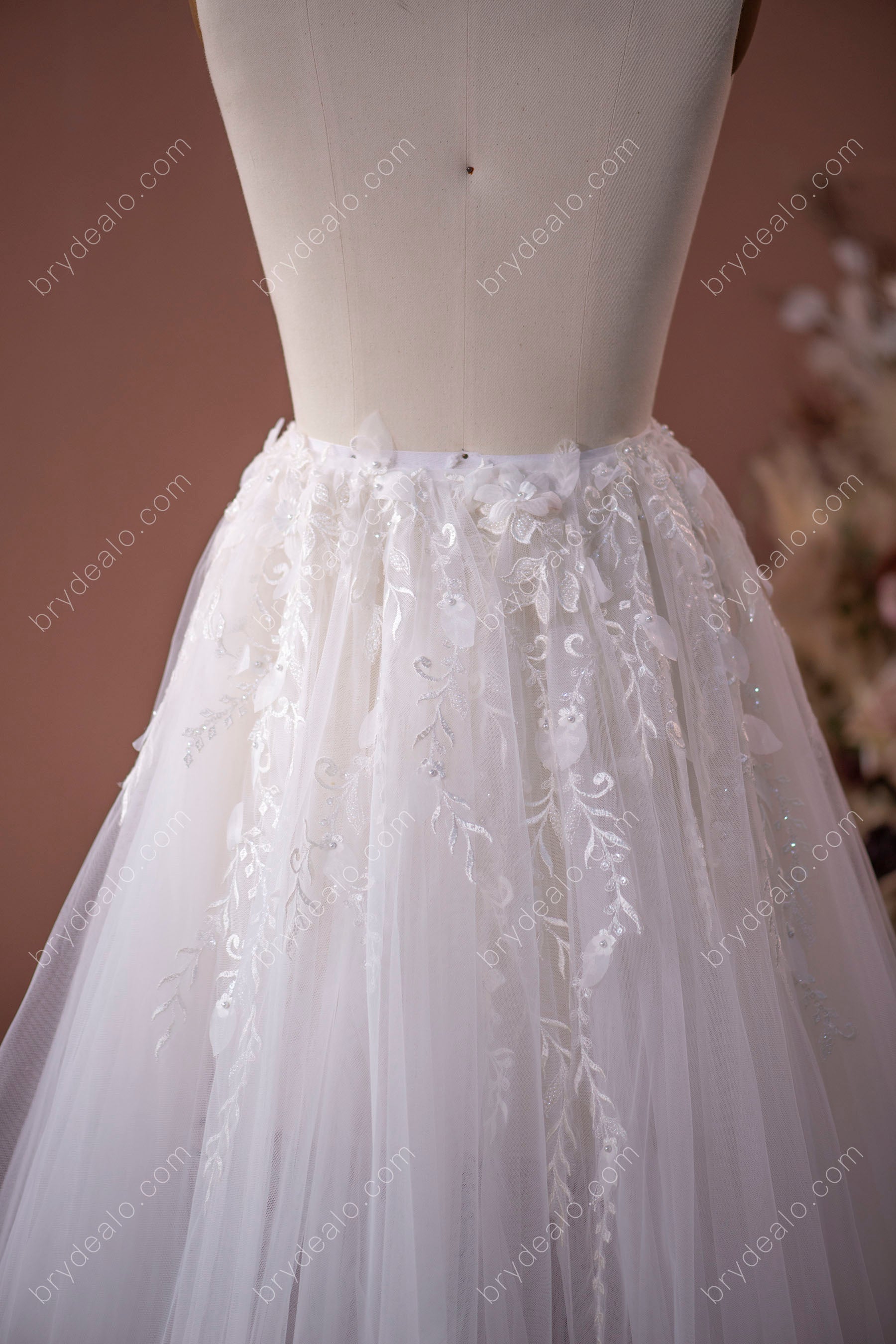 detachable flower lace bridal dress overskirt