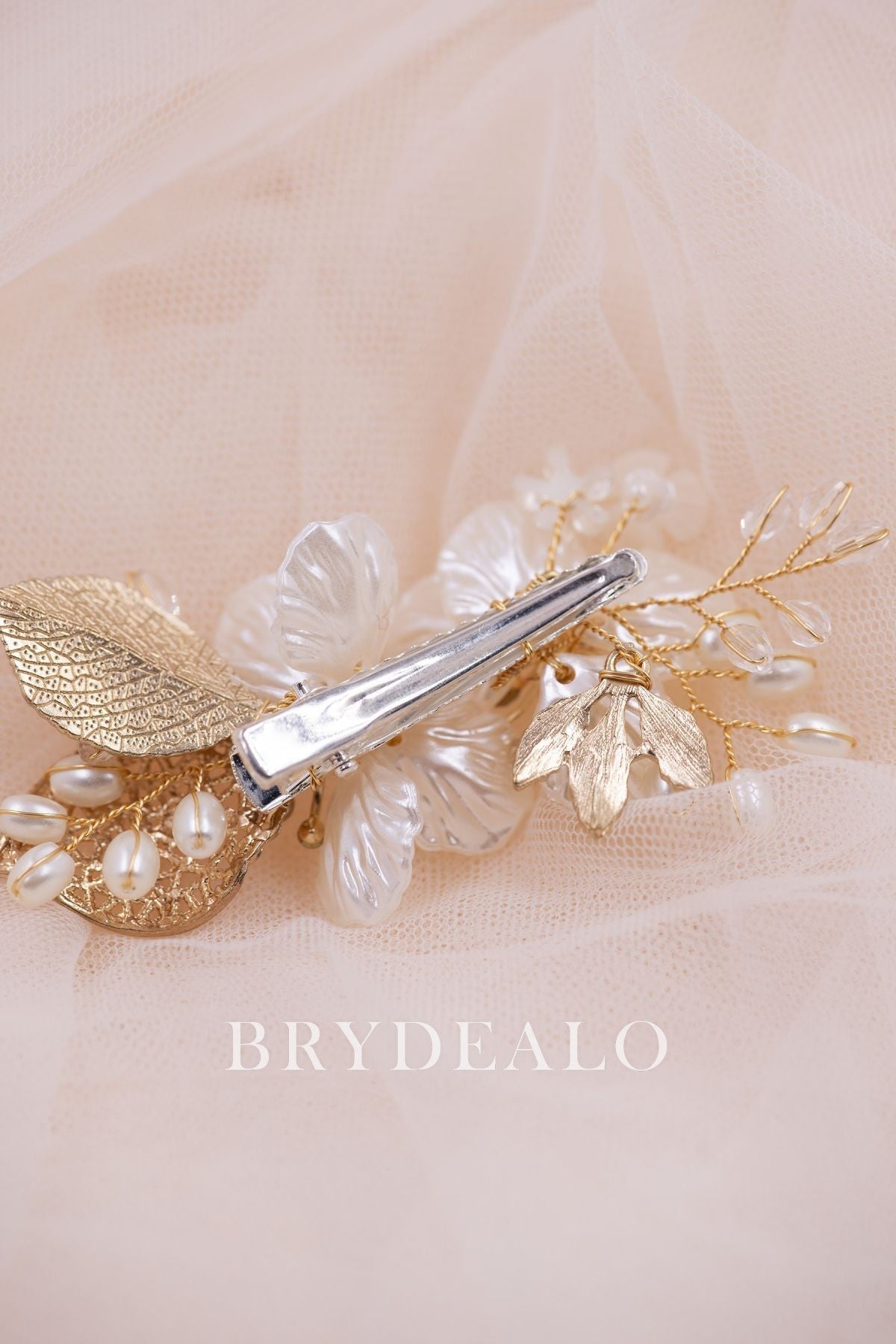 Ornate Pearls Flower Leaf Bridal Hair Clip for Sale